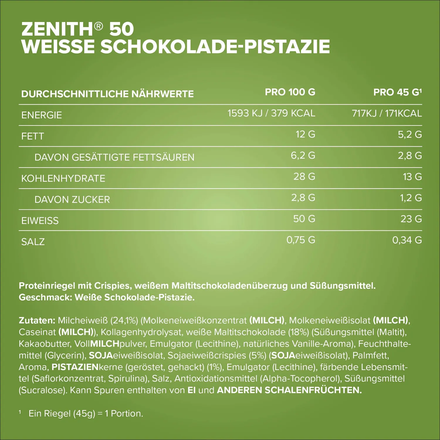 Iron Maxx ZENITH 50 Proteinriegel White Pistachio Crisp 45 g 23 g Protein