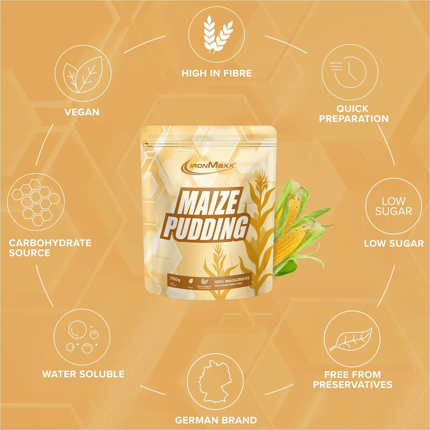 Iron Maxx Maize Pudding Kohlenhydrat Pudding 750g vegan