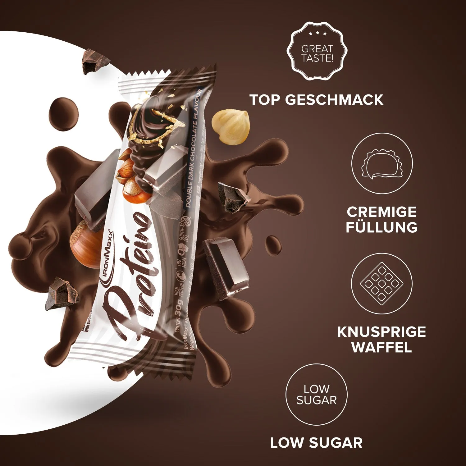 IronMaxx Proteino Proteinriegel Double Dark Chocolate 12 x 30 g zuckerreduziert