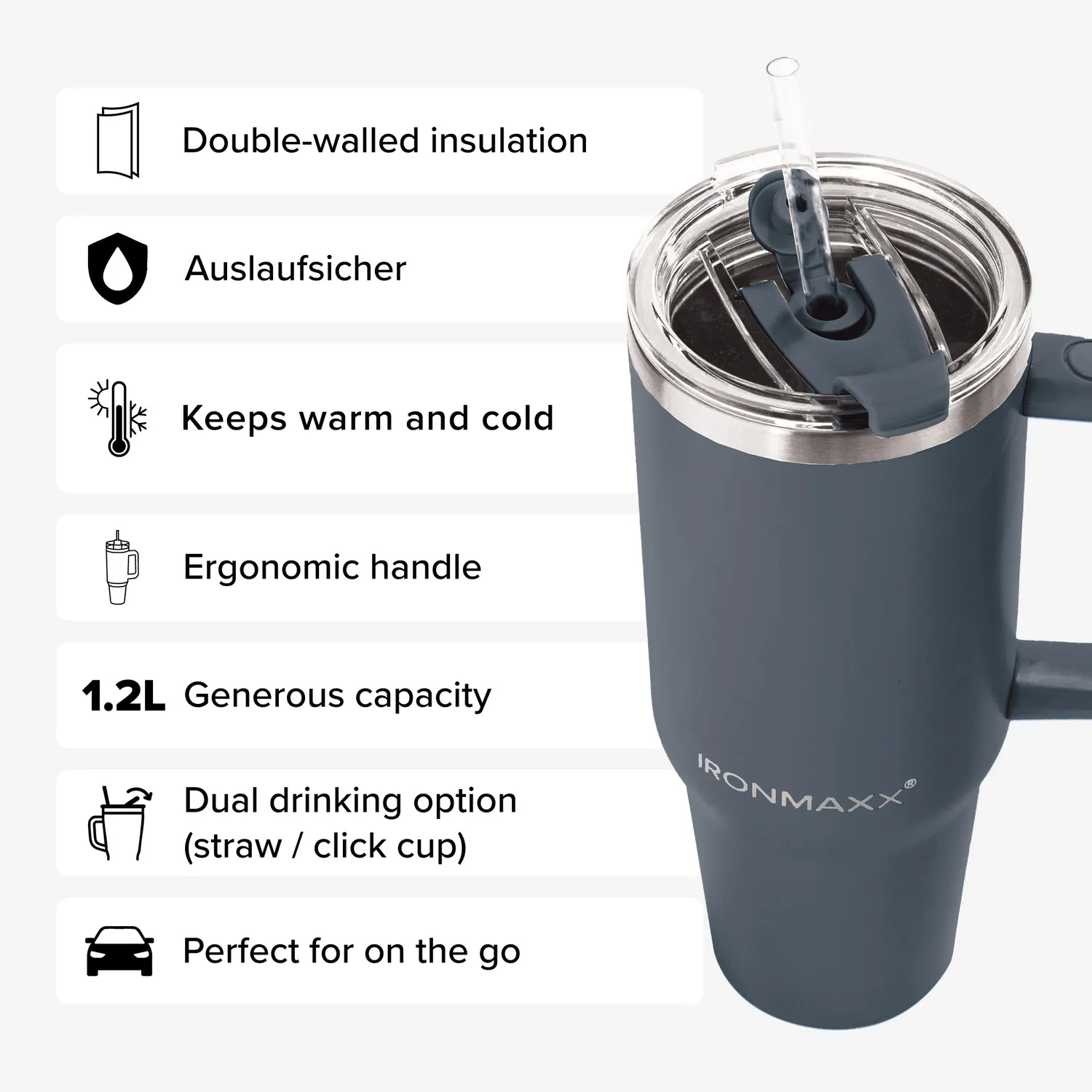 Iron Maxx Cup V3.0 1200 ml Trinkbecher Anthrazit Isoliert