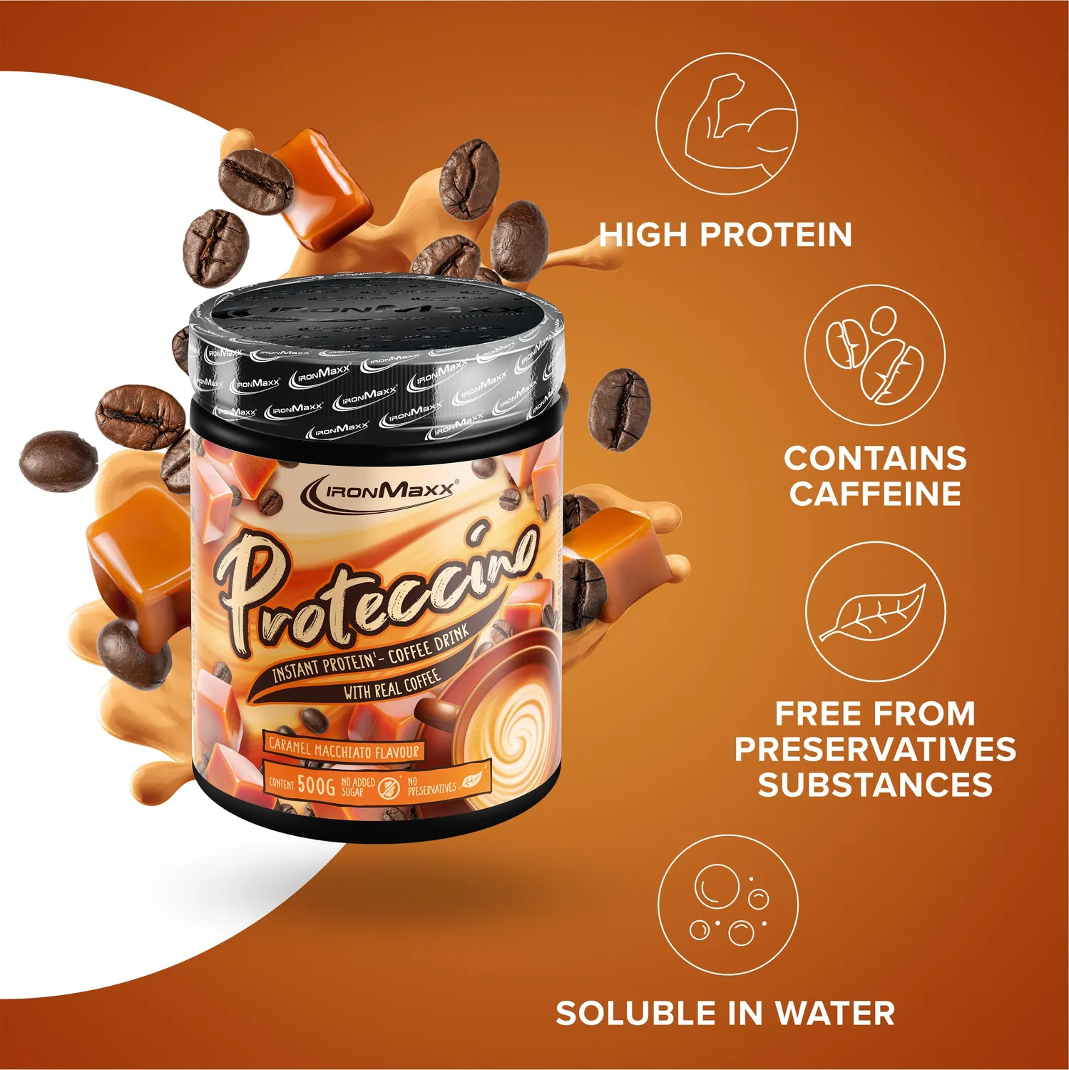 IronMaxx Proteccino Protein Kaffee Caramel 500g