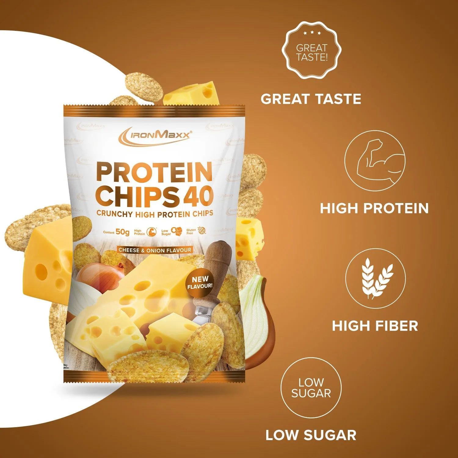 Iron Maxx Protein Chips 40 50 g Cheese & Onion Protein Chips