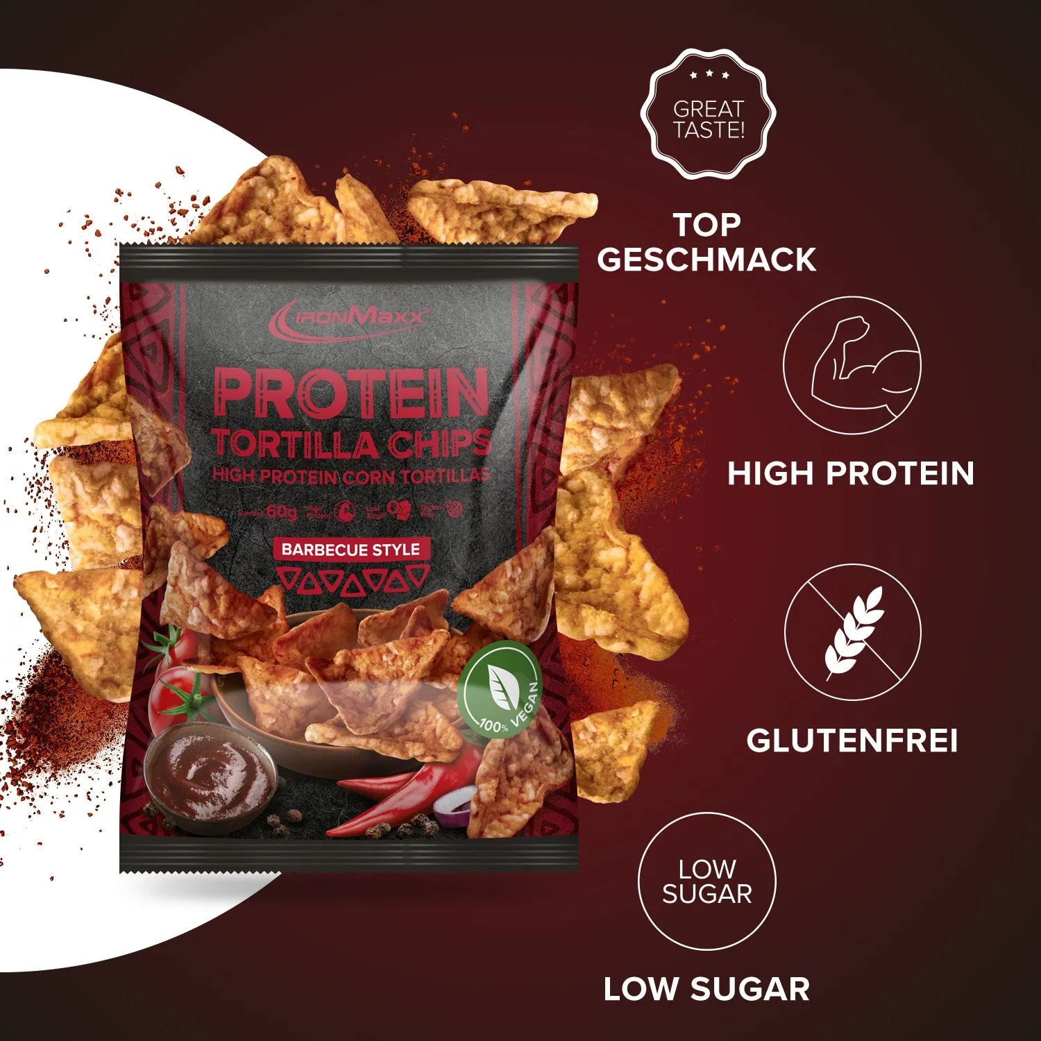 Iron Maxx Protein Tortilla Chips 1.0 (60g) - Barbecue Style vegan