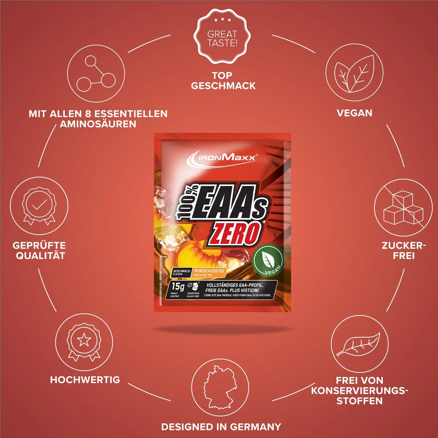 Iron Maxx 100% EAAs Zero 15 g Aminosäuren Peach Ice Tea Zuckerfrei