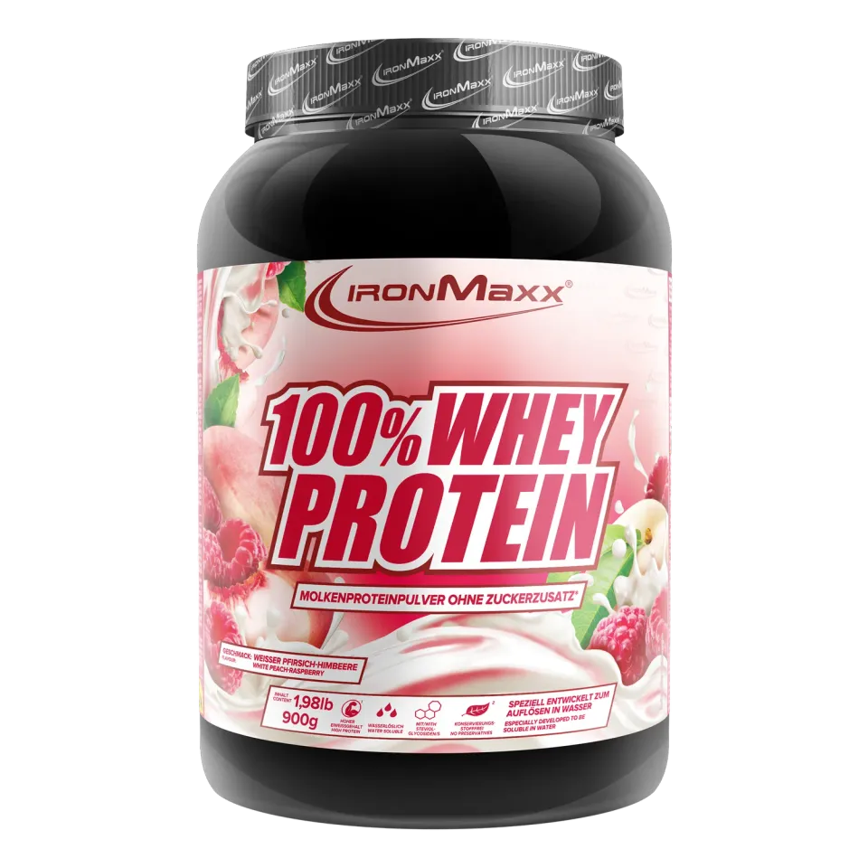 Iron Maxx 100% Whey Protein 900 g White Peach Raspberry zuckerfrei