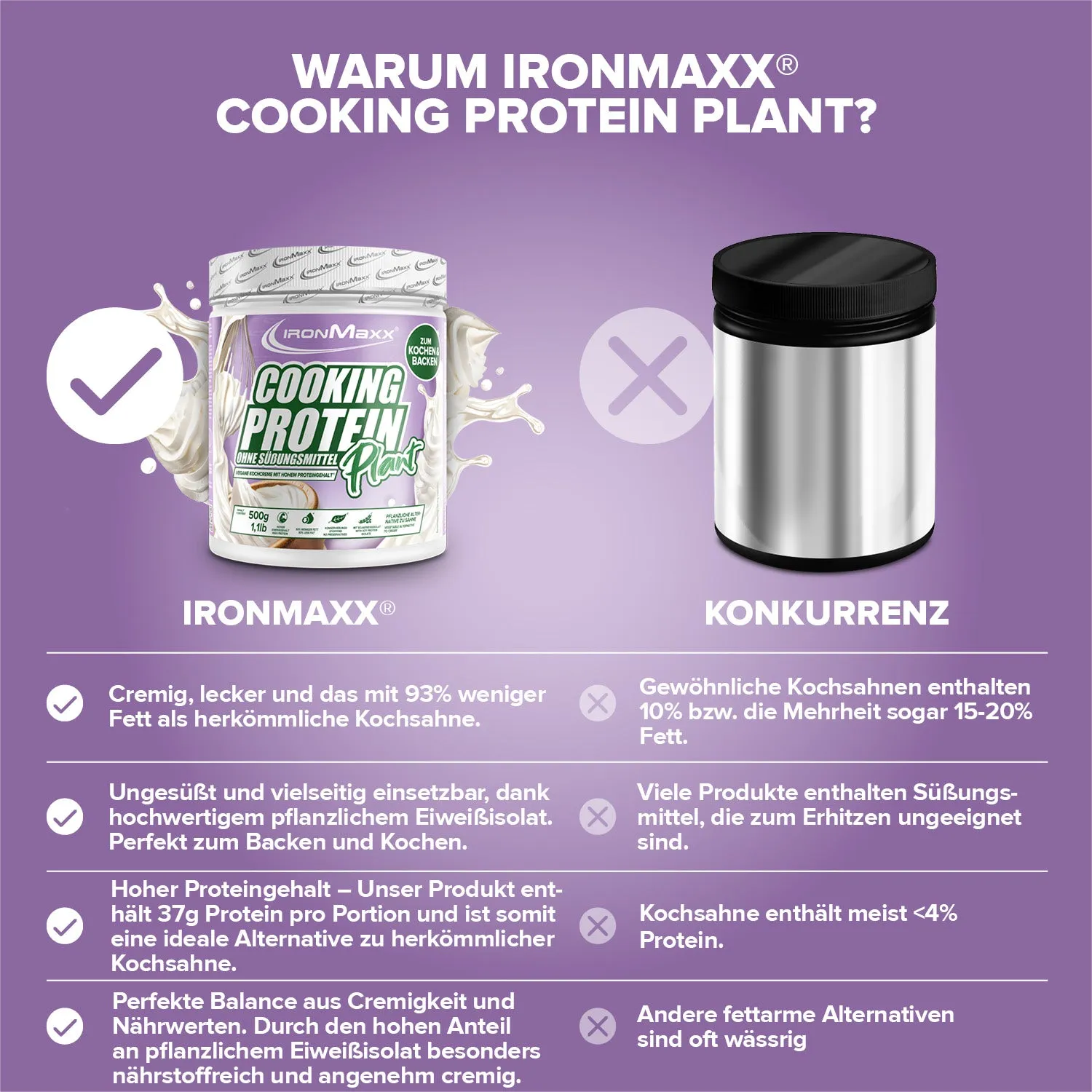 Iron Maxx Cooking Protein Plant Proteinpulver Sahne 500g backfest vegan