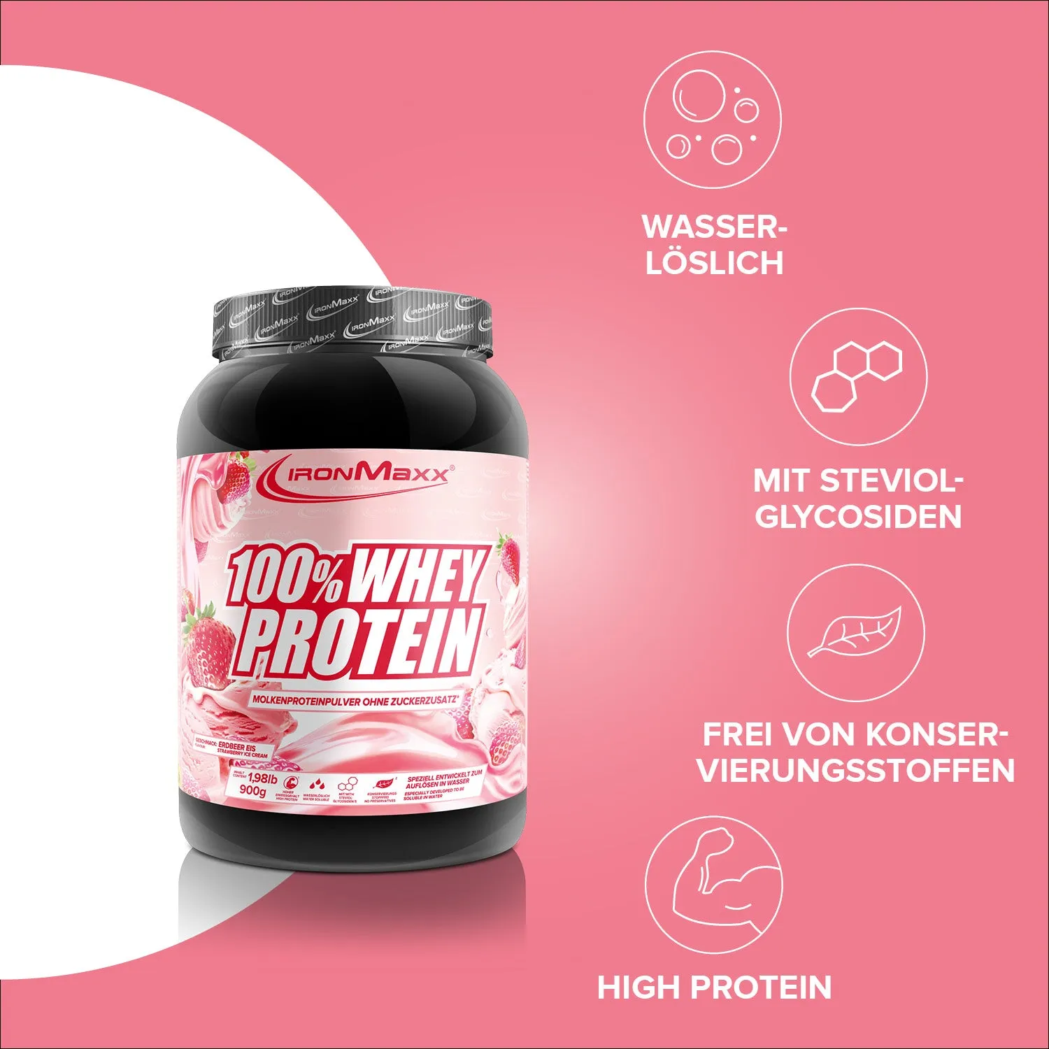 Iron Maxx 100% Whey Protein Pulver Strawberry Ice Cream 900g zuckerfrei