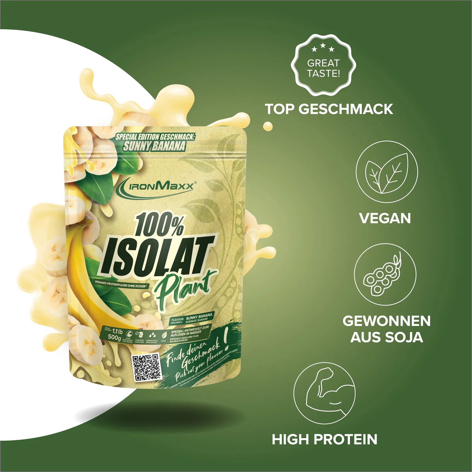 Iron Maxx 100% Isolat Plant Pulver 500g Sunny Banana vegan