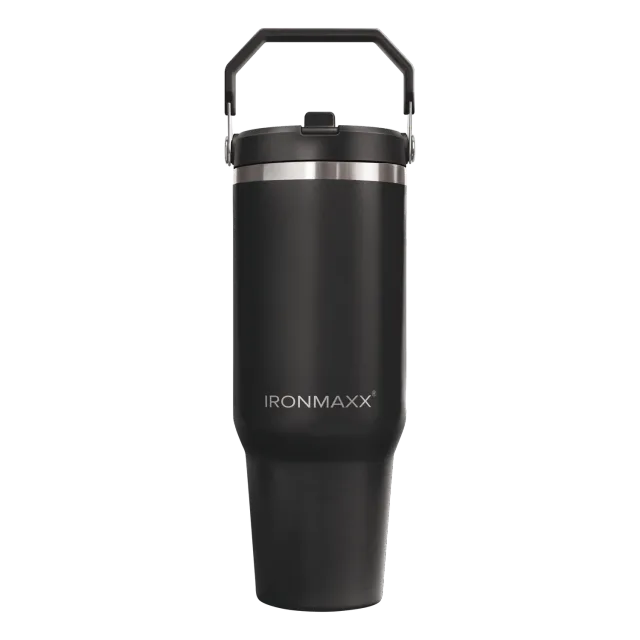 IronMaxx Cup V5.0 Trinkflasche 1200 ml Schwarz Edelstahl isoliert
