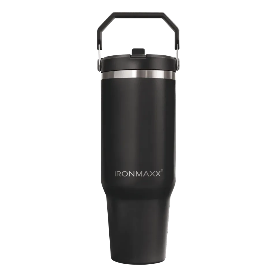 IronMaxx Cup V5.0 Trinkflasche 1200 ml Schwarz Edelstahl isoliert
