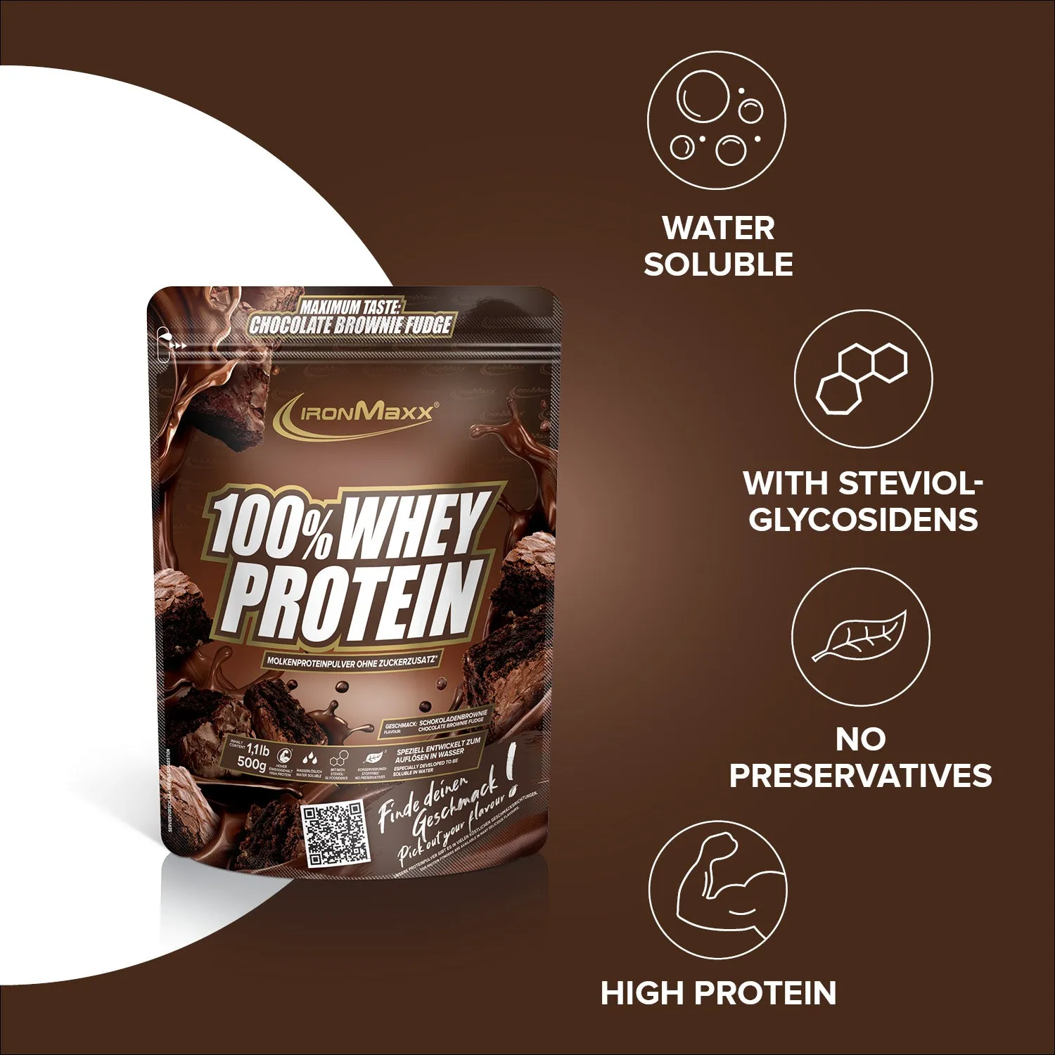 Iron Maxx 100% Whey Protein Pulver Chocolate Brownie 500g zuckerfrei