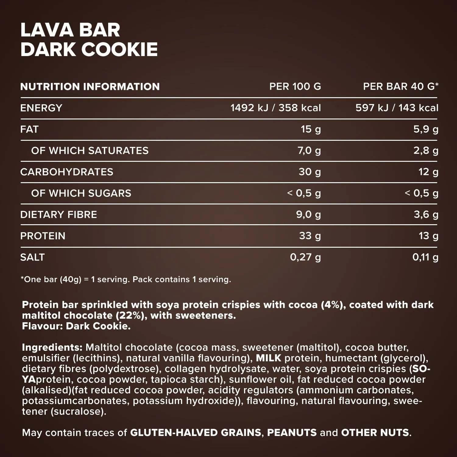 Iron Maxx Lava Bar Proteinriegel 40g Dark Cookie zuckerarm