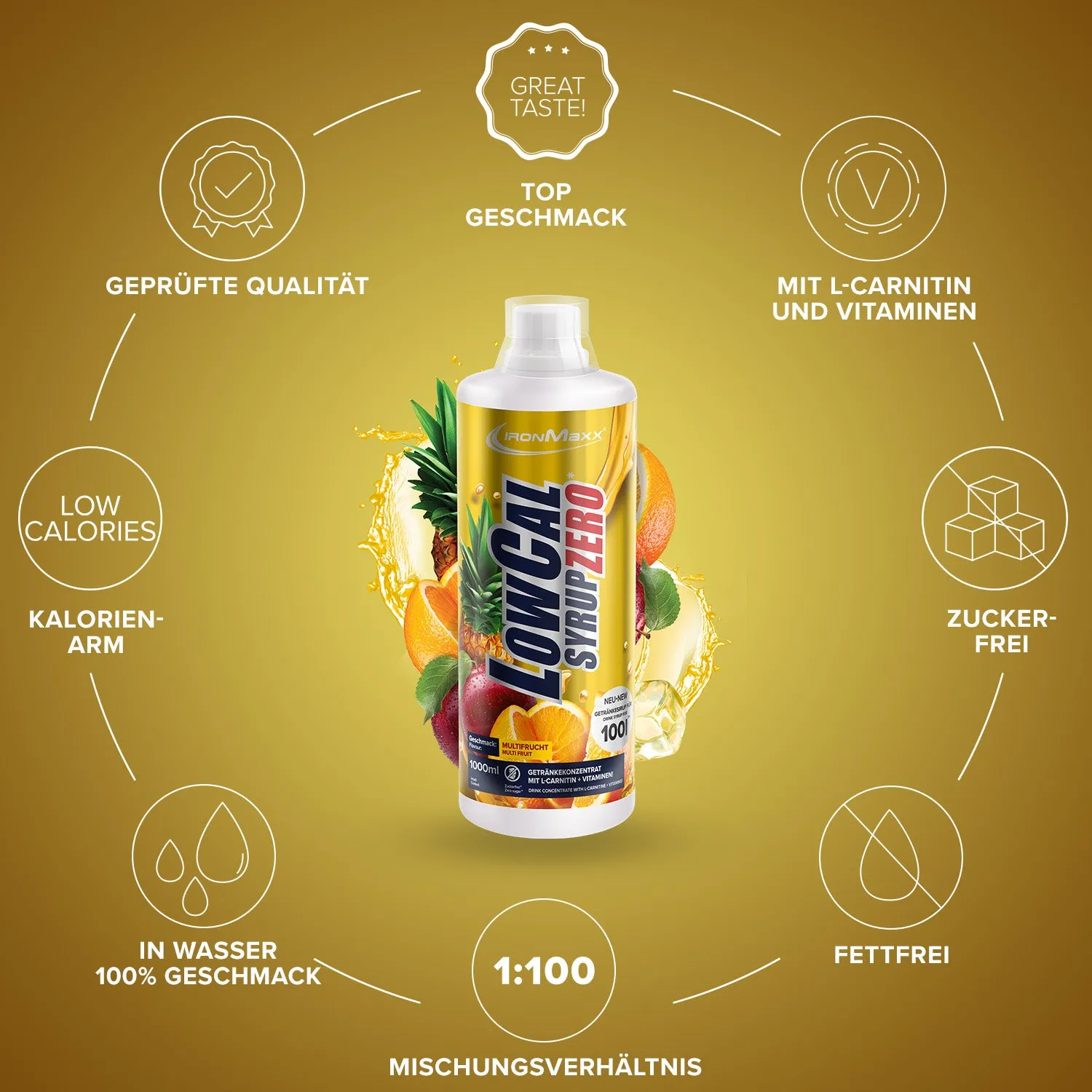Iron Maxx LowCal Syrup Zero 1000ml Multifrucht Getränkesirup