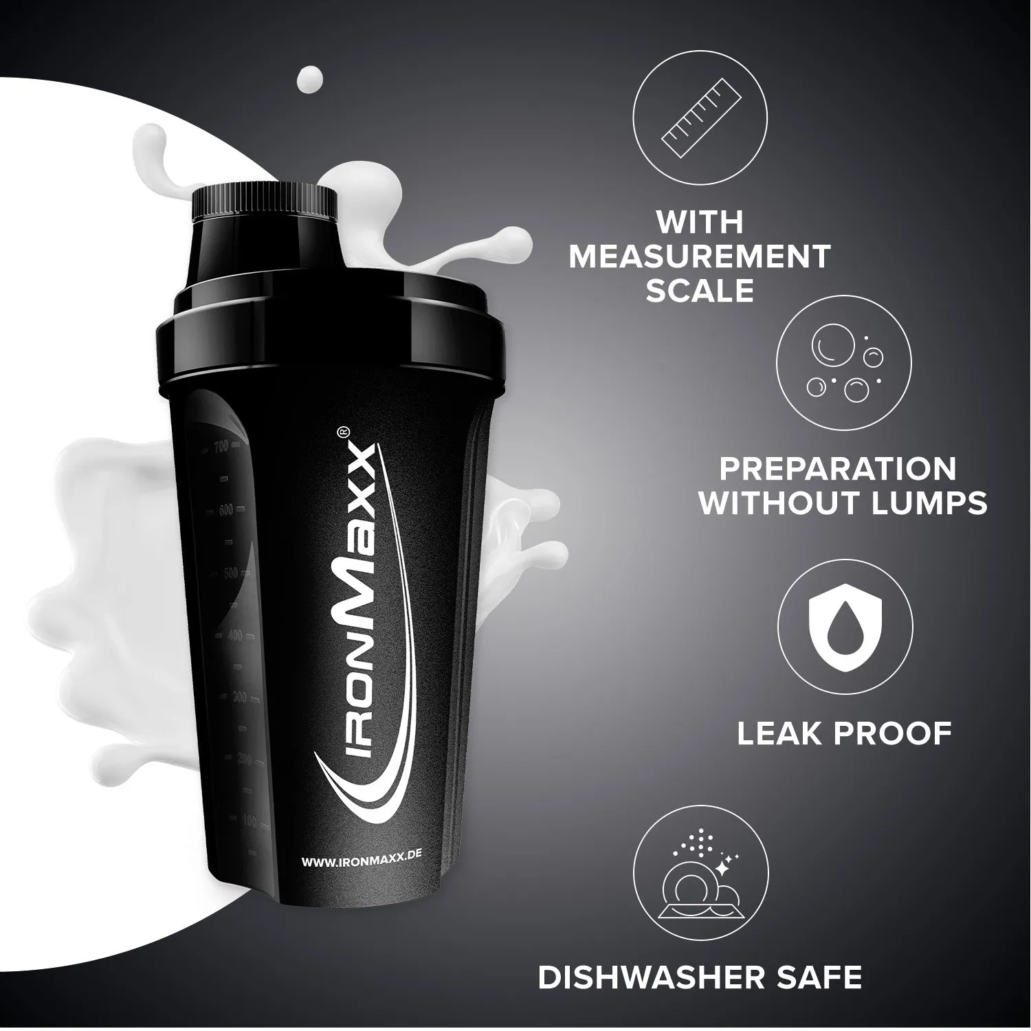 Iron Maxx Shaker 700 ml schwarz mit Sieb