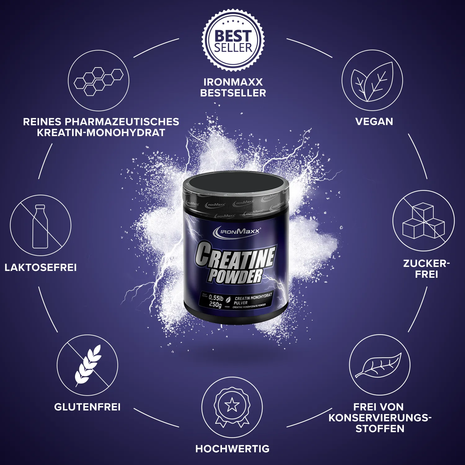 Iron Maxx Creatine Powder Monohydrat 250g vegan