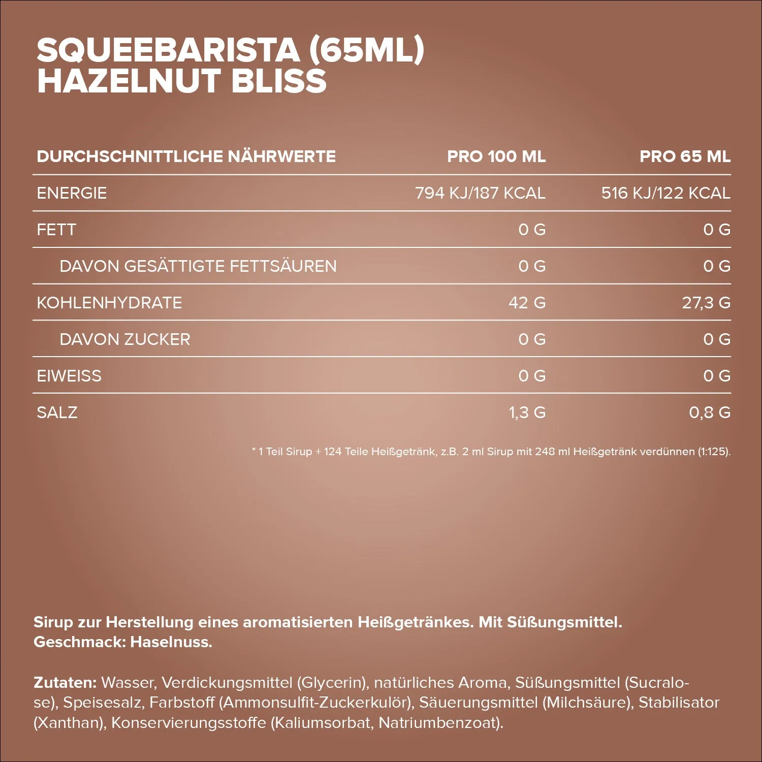 Iron Maxx SqueeBarista Sirup Hazelnut Bliss 65ml zuckerfrei