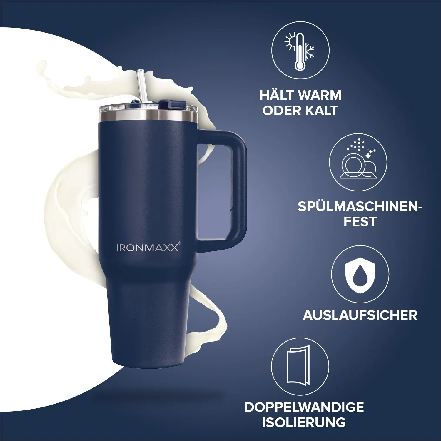 Iron Maxx Cup V3.0 Thermobecher Navy Blue 1200 ml isoliert