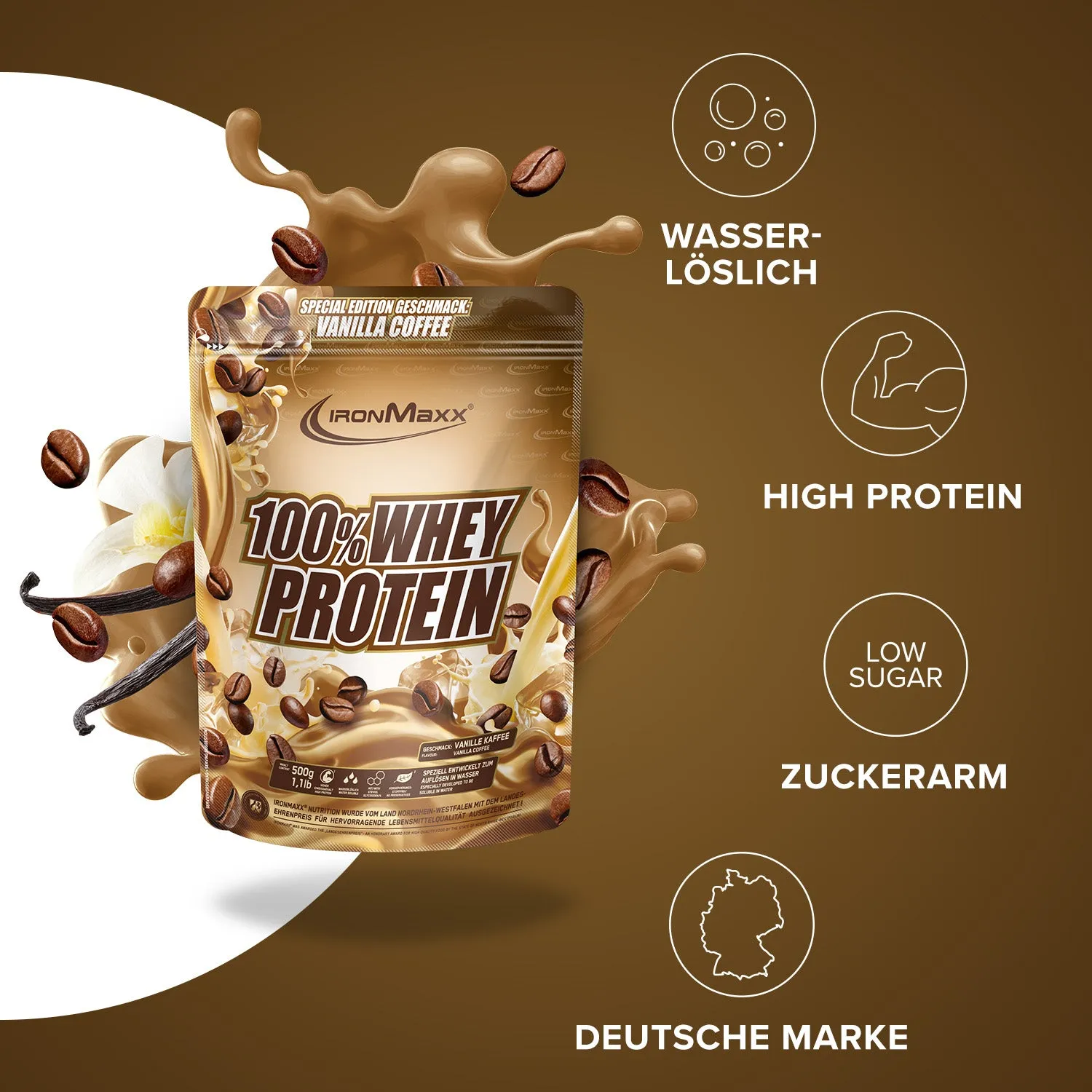 Iron Maxx 100% Whey Protein 500g Vanille Kaffee zuckerfrei