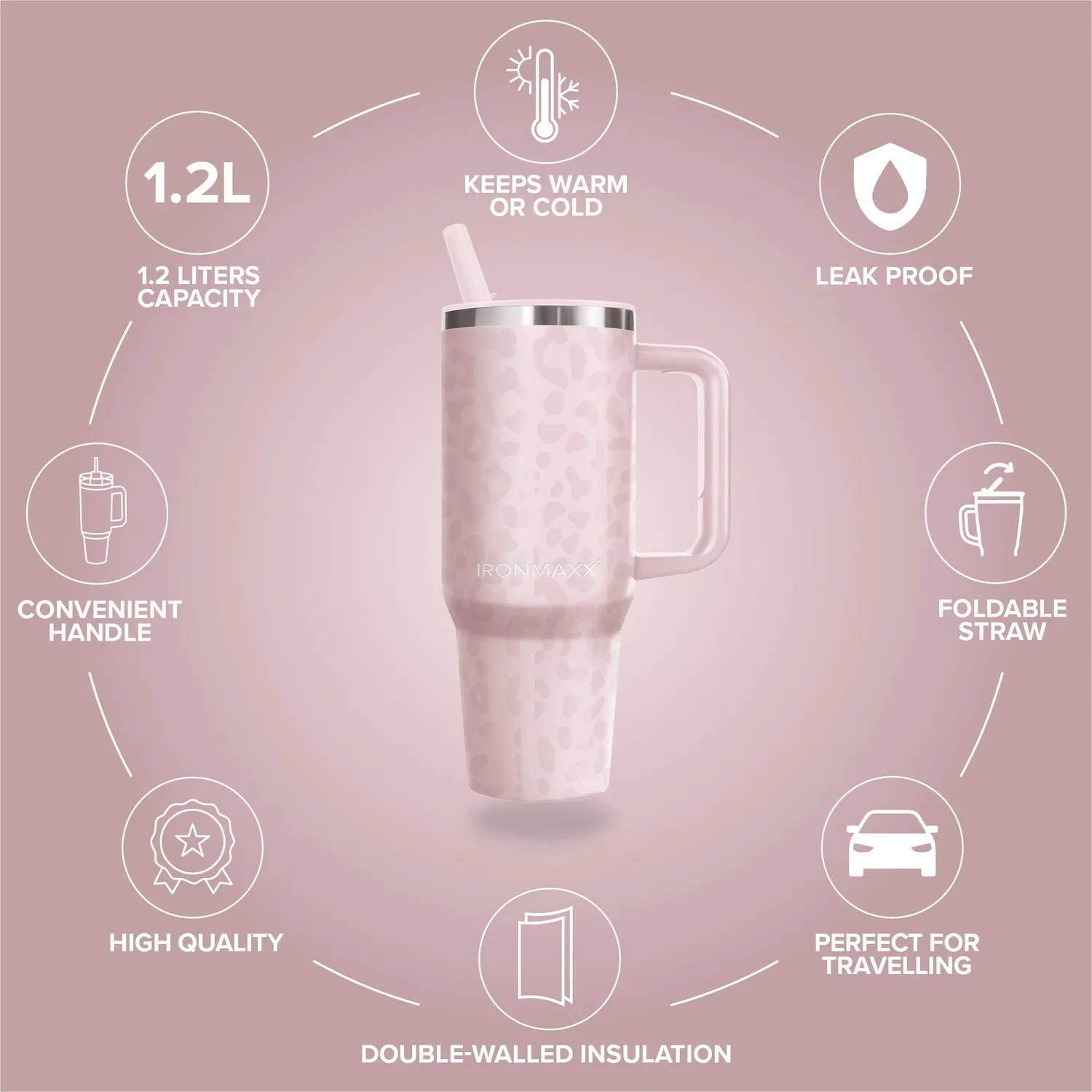 Iron Maxx Cup V4.0 1200ml Leo-Style Rose Edelstahl Trinkbecher