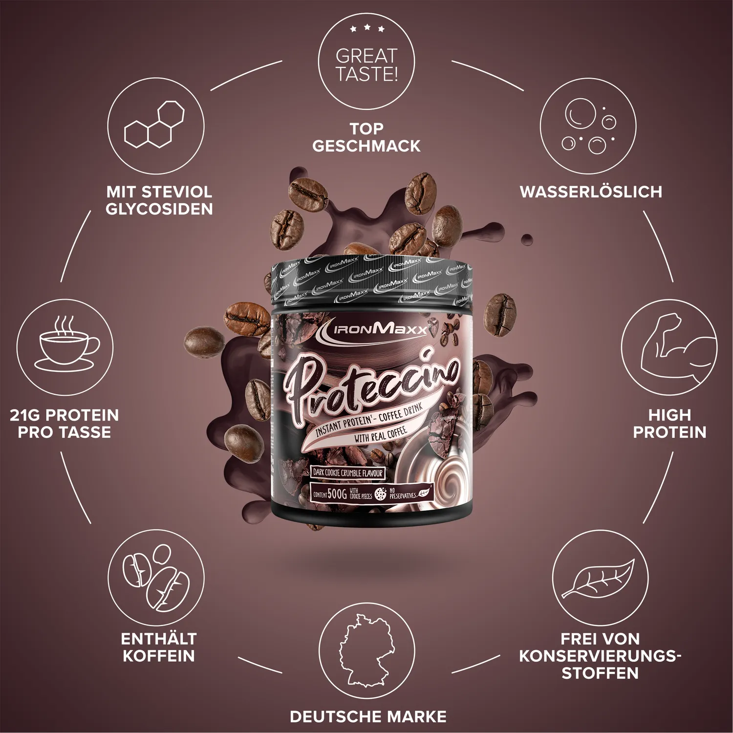 Iron Maxx Proteccino Protein Kaffee 500g Cookie Koffein
