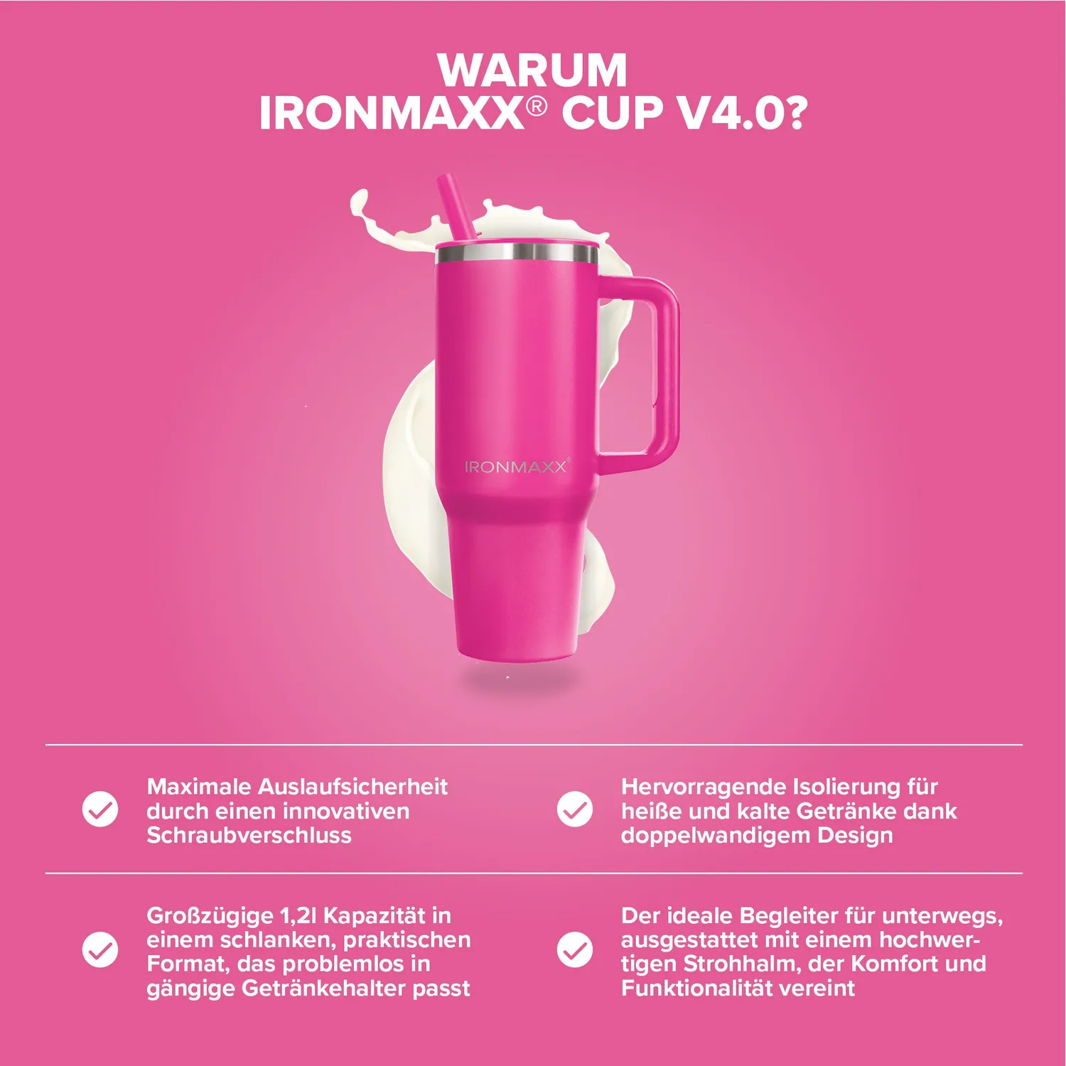 Iron Maxx Cup V4.0 Thermobecher Active Pink 1200 ml isoliert