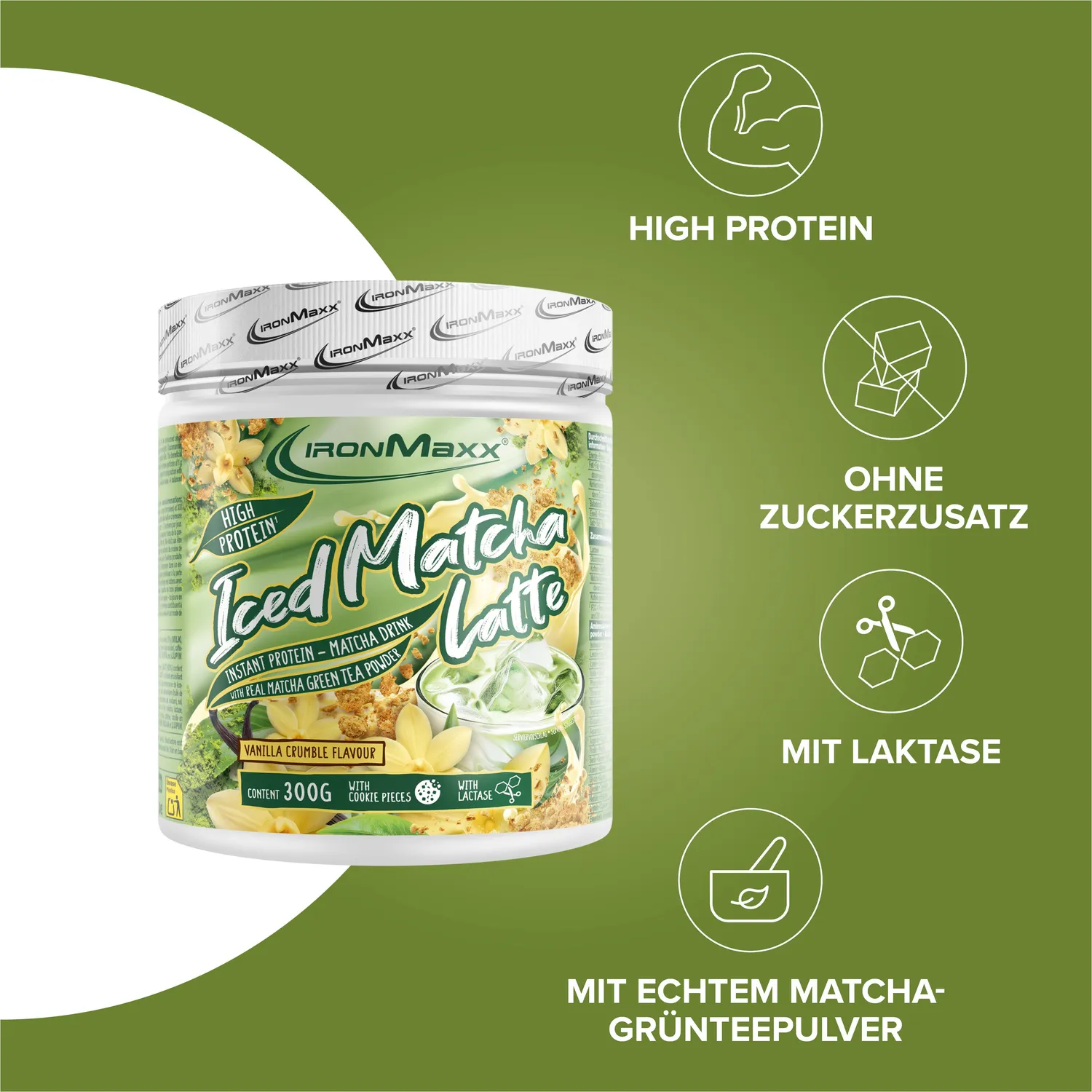 Iron Maxx Iced Matcha Latte Vanilla Crumble Proteinpulver 300g