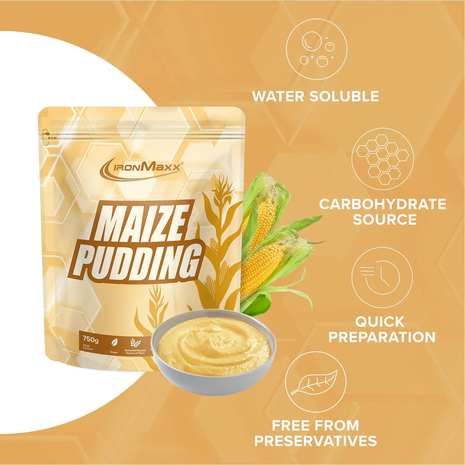 Iron Maxx Maize Pudding Kohlenhydrat Pudding 750g vegan