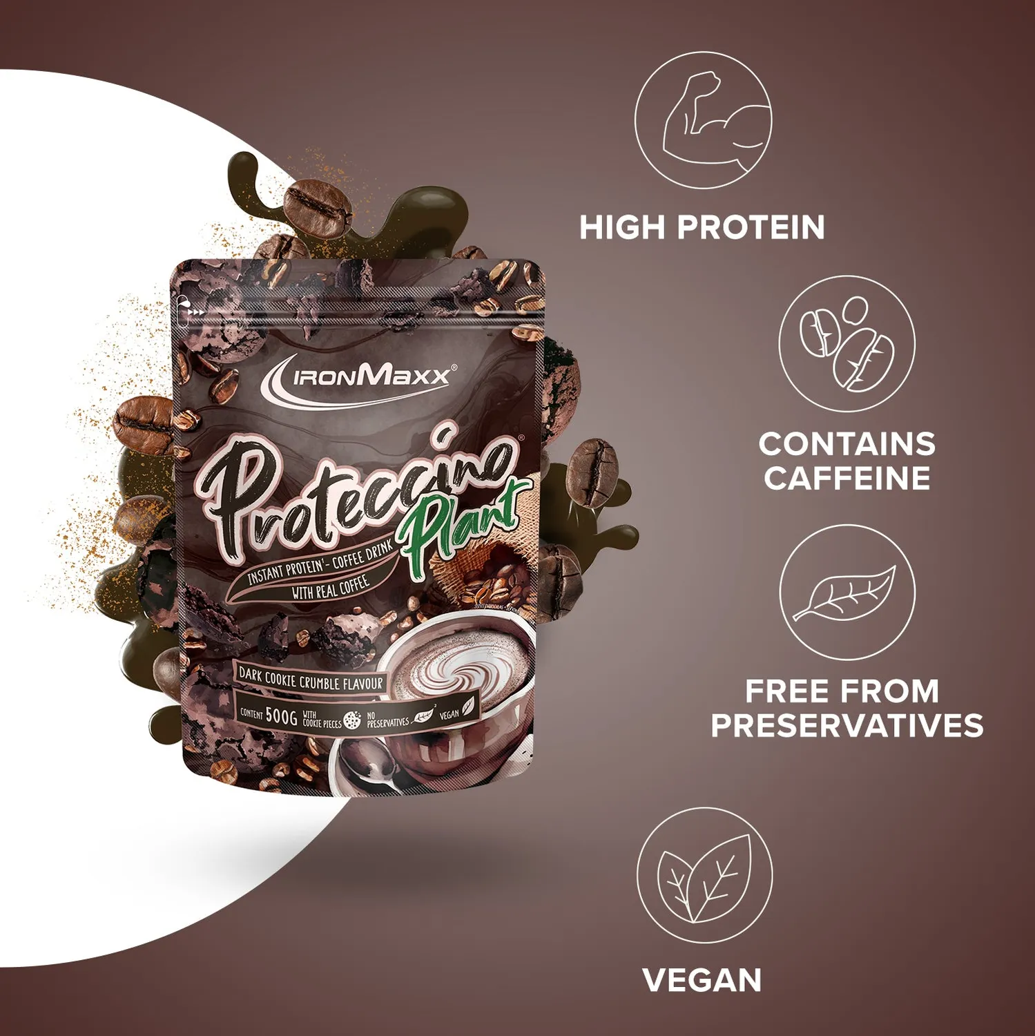 Iron Maxx Proteccino Plant Proteinpulver 500g Dark Cookie