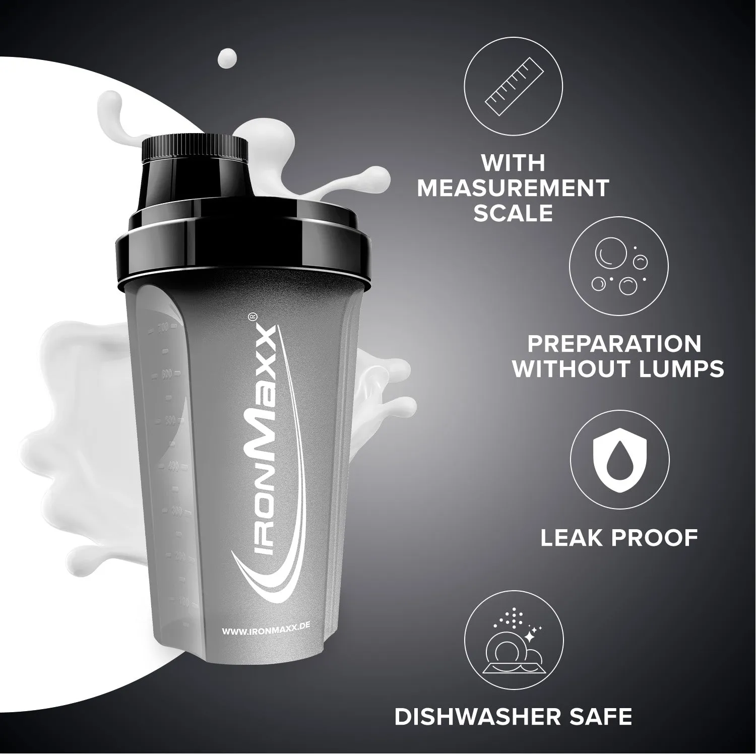Iron Maxx Shaker 700 ml Schwarz Matt Protein Shaker spülmaschinengeeignet