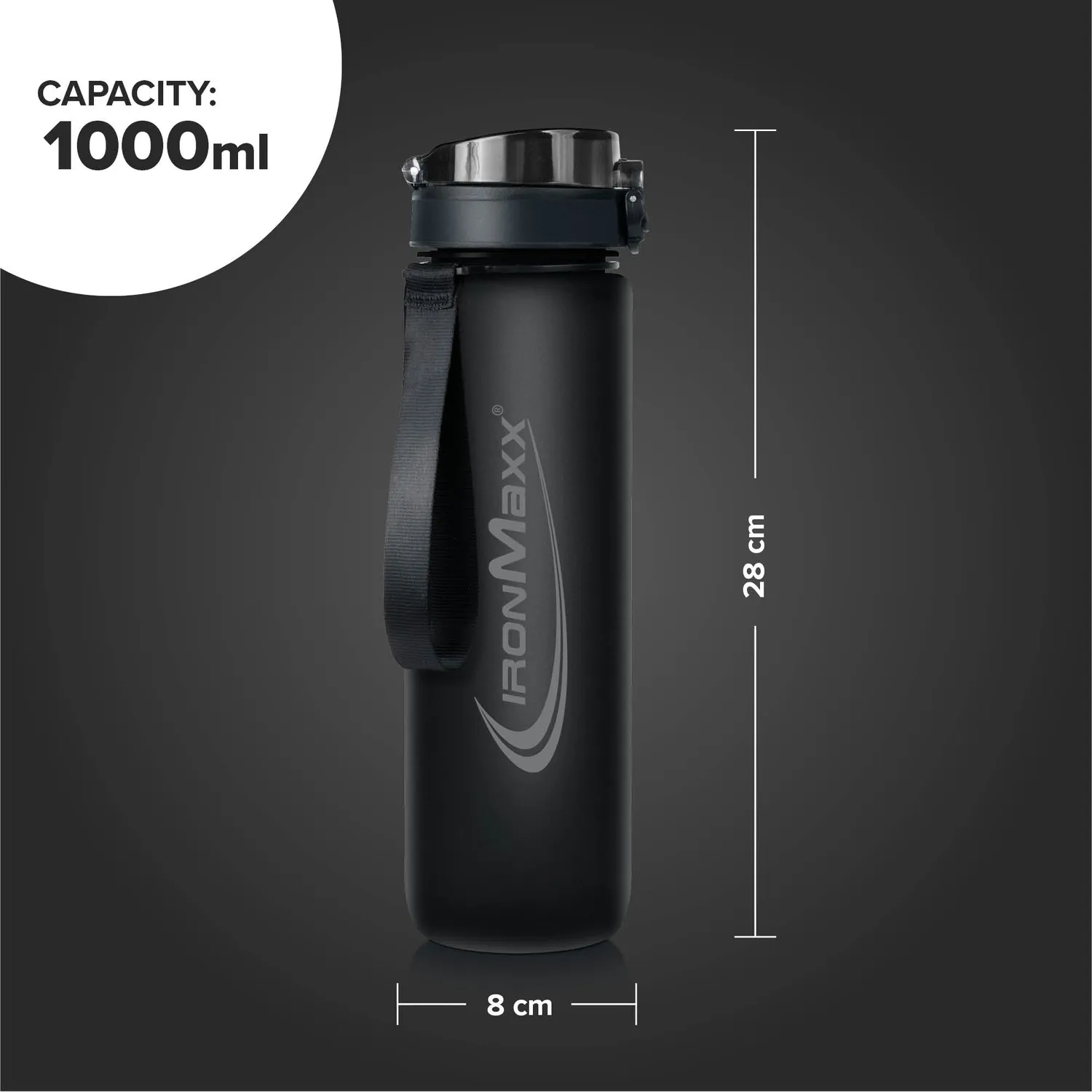 Iron Maxx Sport Water Bottle Trinkflasche 1000ml Deep Black BPA-frei