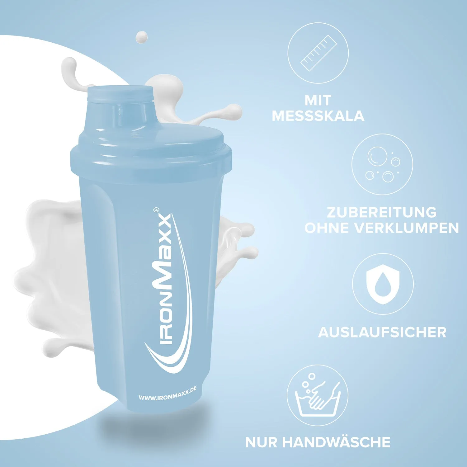 Iron Maxx Shaker 700 ml Columbia Blue Protein Shaker auslaufsicher