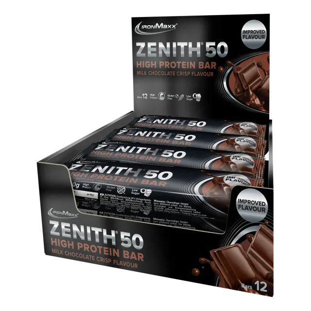 Iron Maxx ZENITH 50 Protein Riegel 12 x 100 g Brownie Chocolate Crisp
