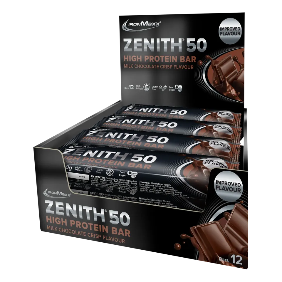 Iron Maxx ZENITH 50 Protein Riegel 12 x 100 g Brownie Chocolate Crisp