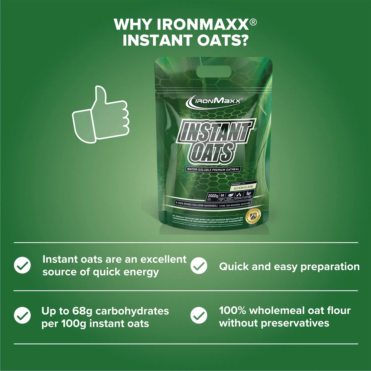 Iron Maxx Instant Oats 2000g Schokolade Kohlenhydrate