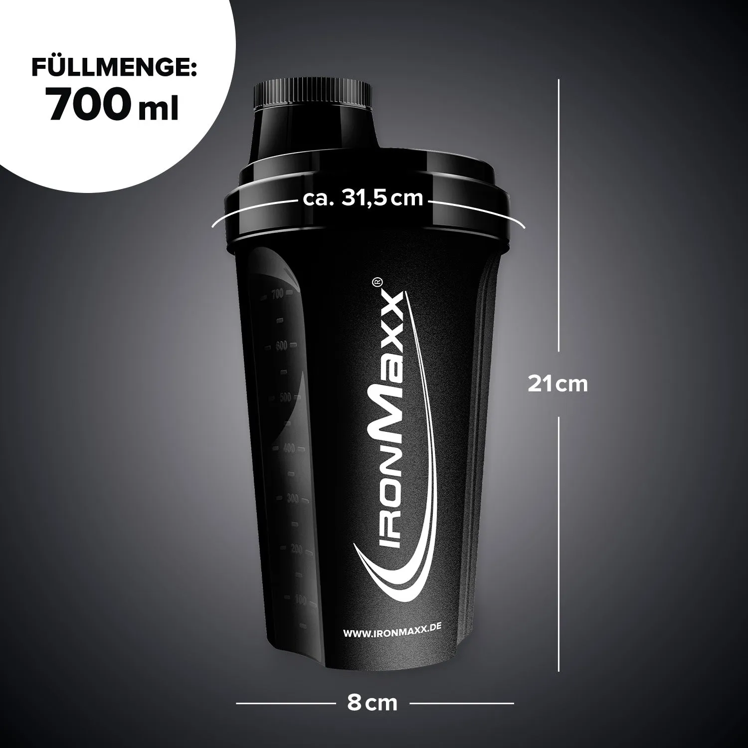 Iron Maxx Shaker 700 ml schwarz mit Sieb