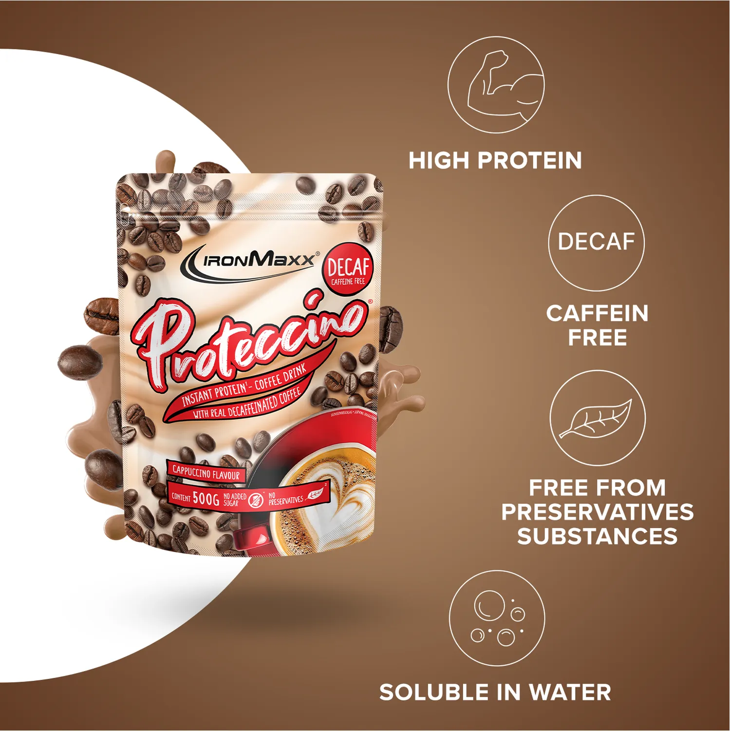 Iron Maxx Proteccino Whey-Kaffee 500g Decaf Cappuccino entkoffeiniert