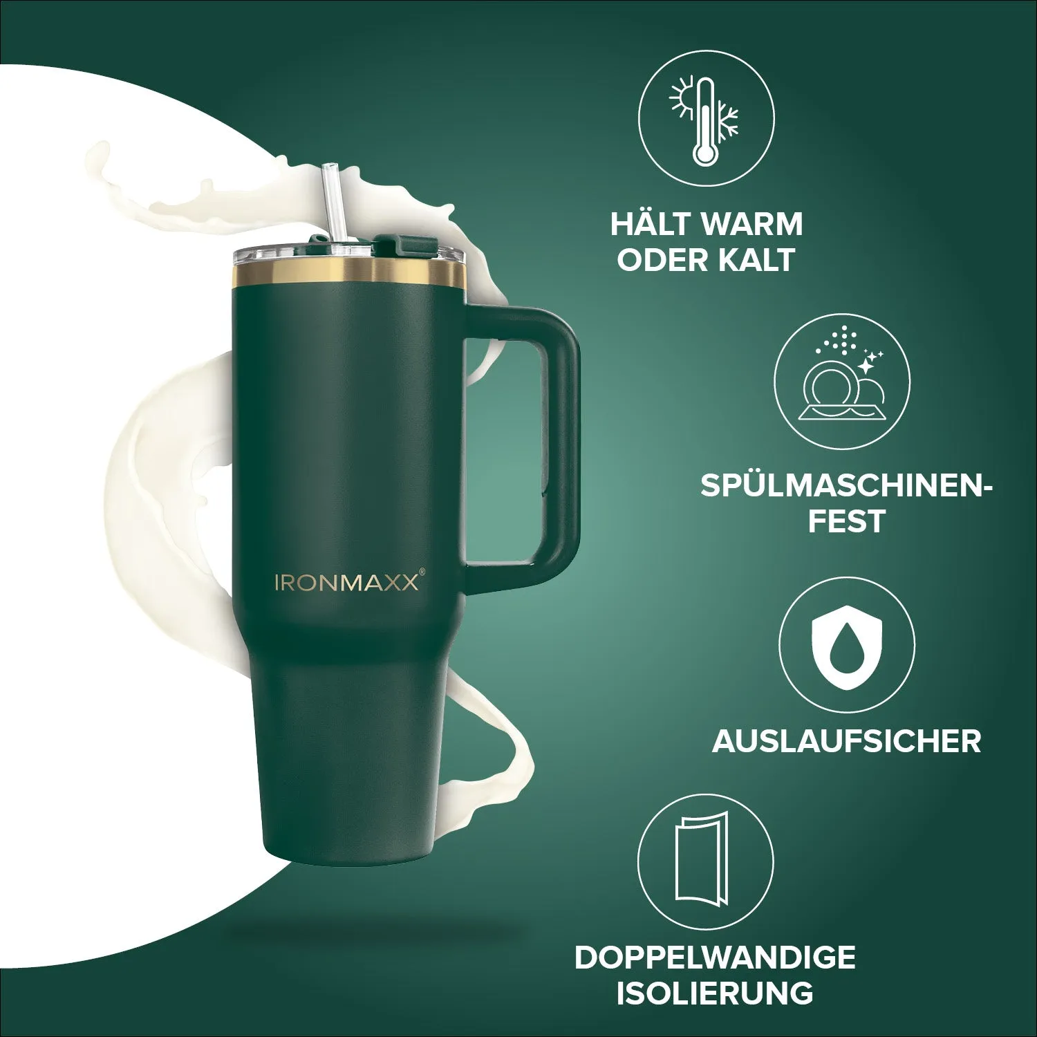 IronMaxx Cup V3.0 Trinkbecher Granite Green 1200ml isoliert