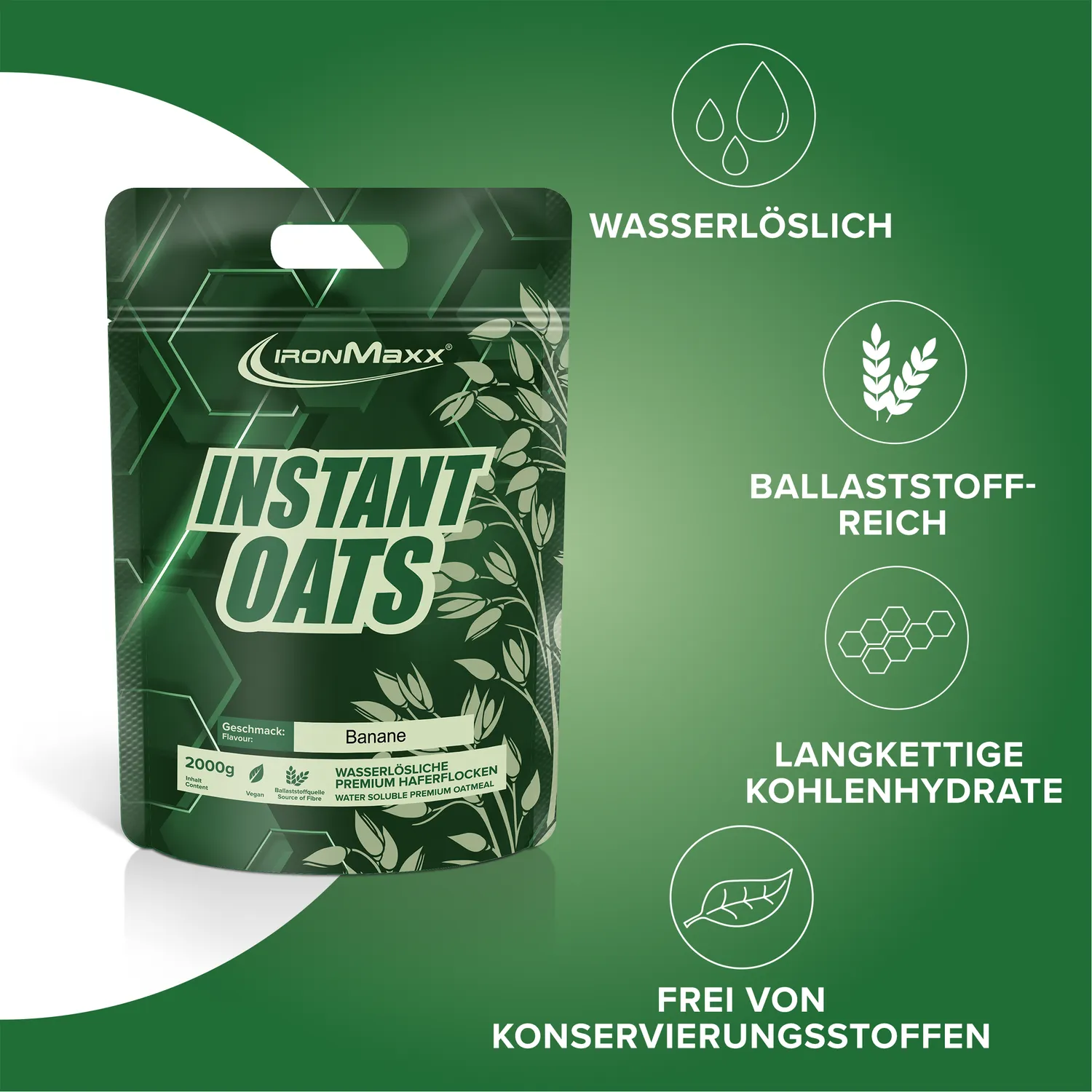 Iron Maxx Instant Oats Banane 2000 g Kohlenhydrate