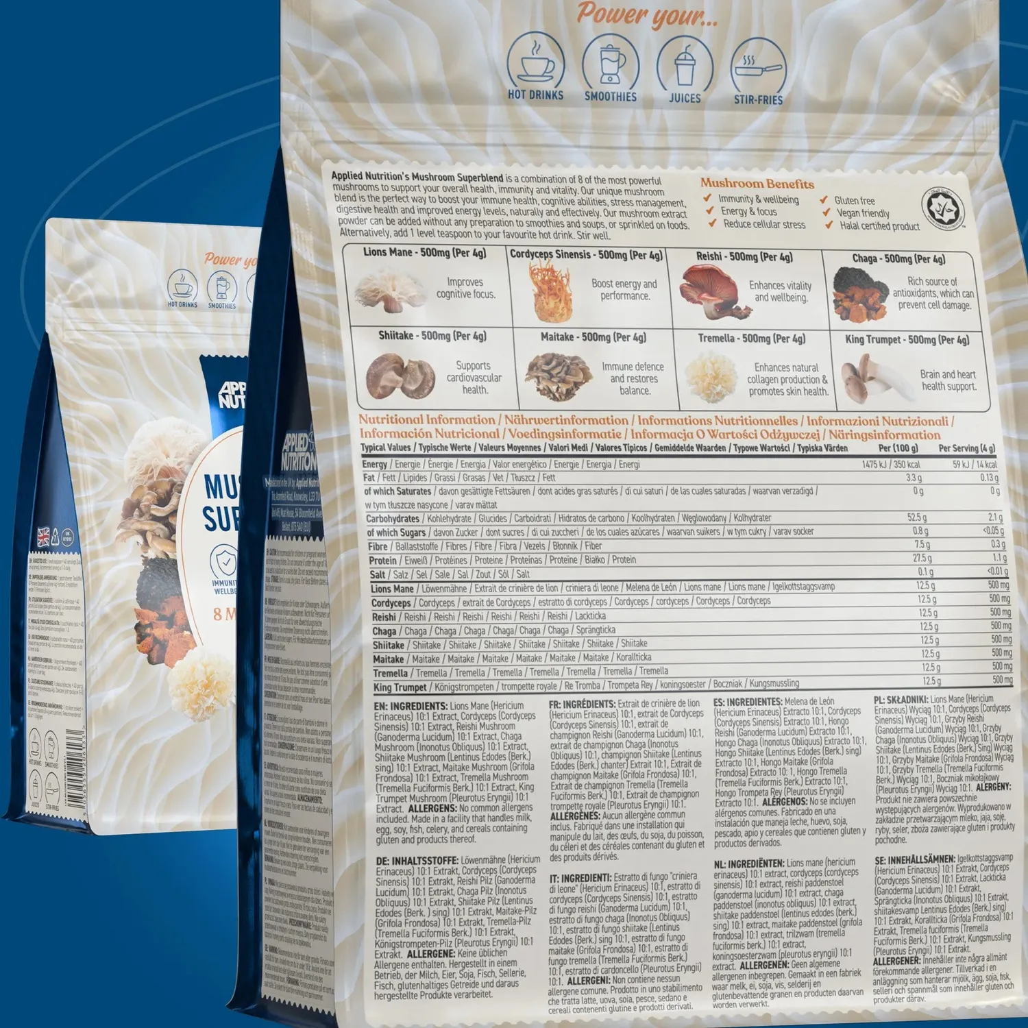 Applied Nutrition Pilz-Supermischung Pilzpulver 160g 8 Pilze