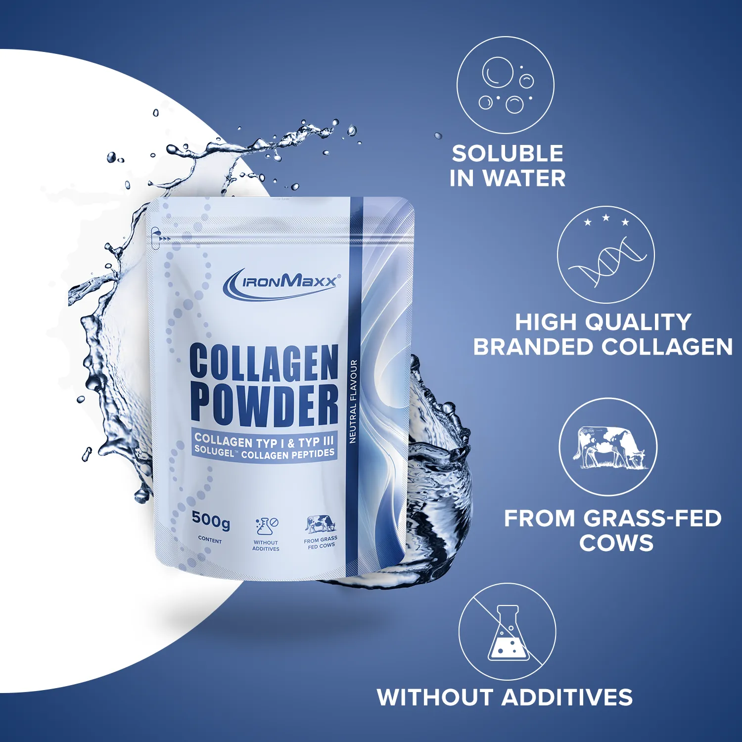 Iron Maxx Collagen Powder Kollagen Pulver neutral 500g Weiderind