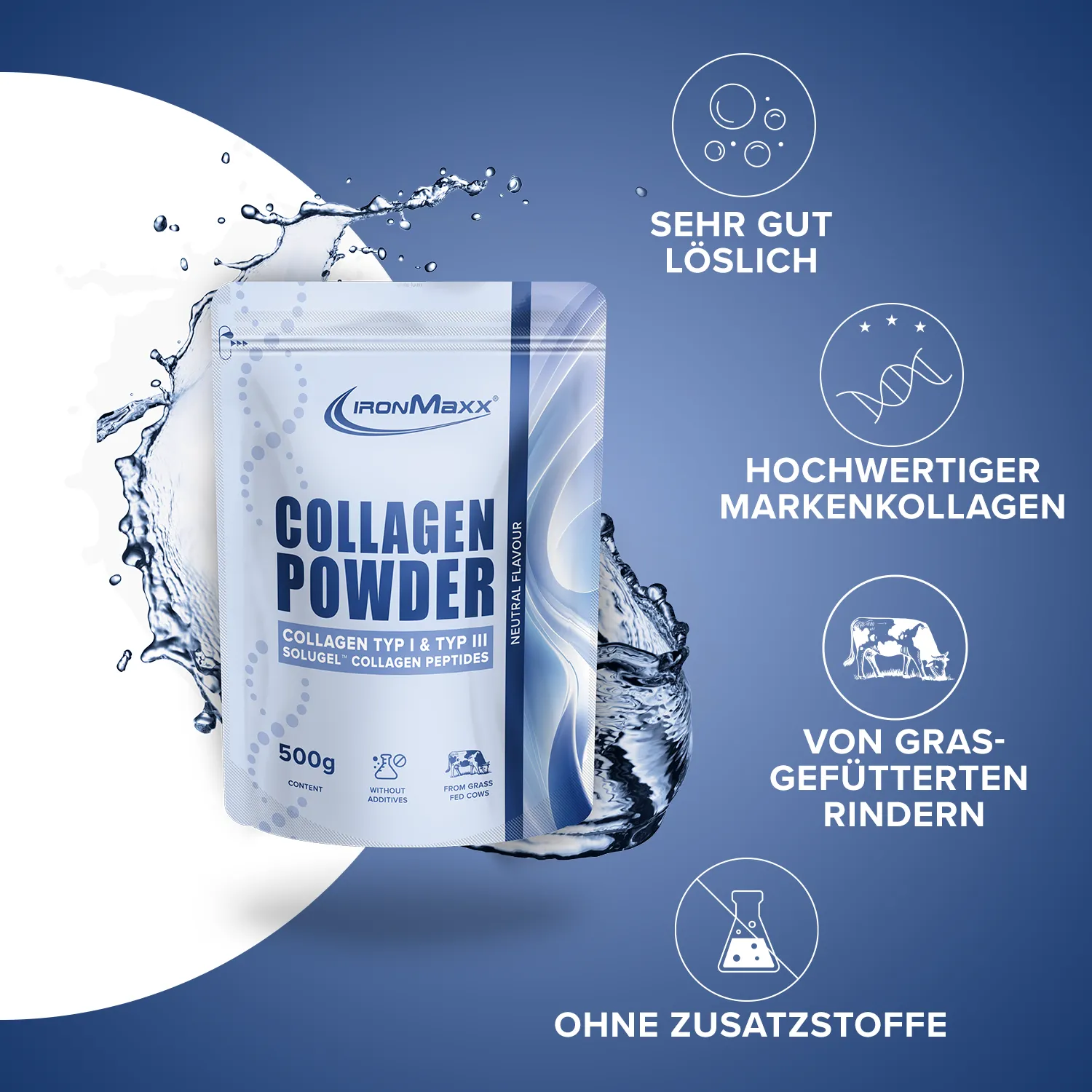 Iron Maxx Collagen Powder Kollagen Pulver neutral 500g Weiderind