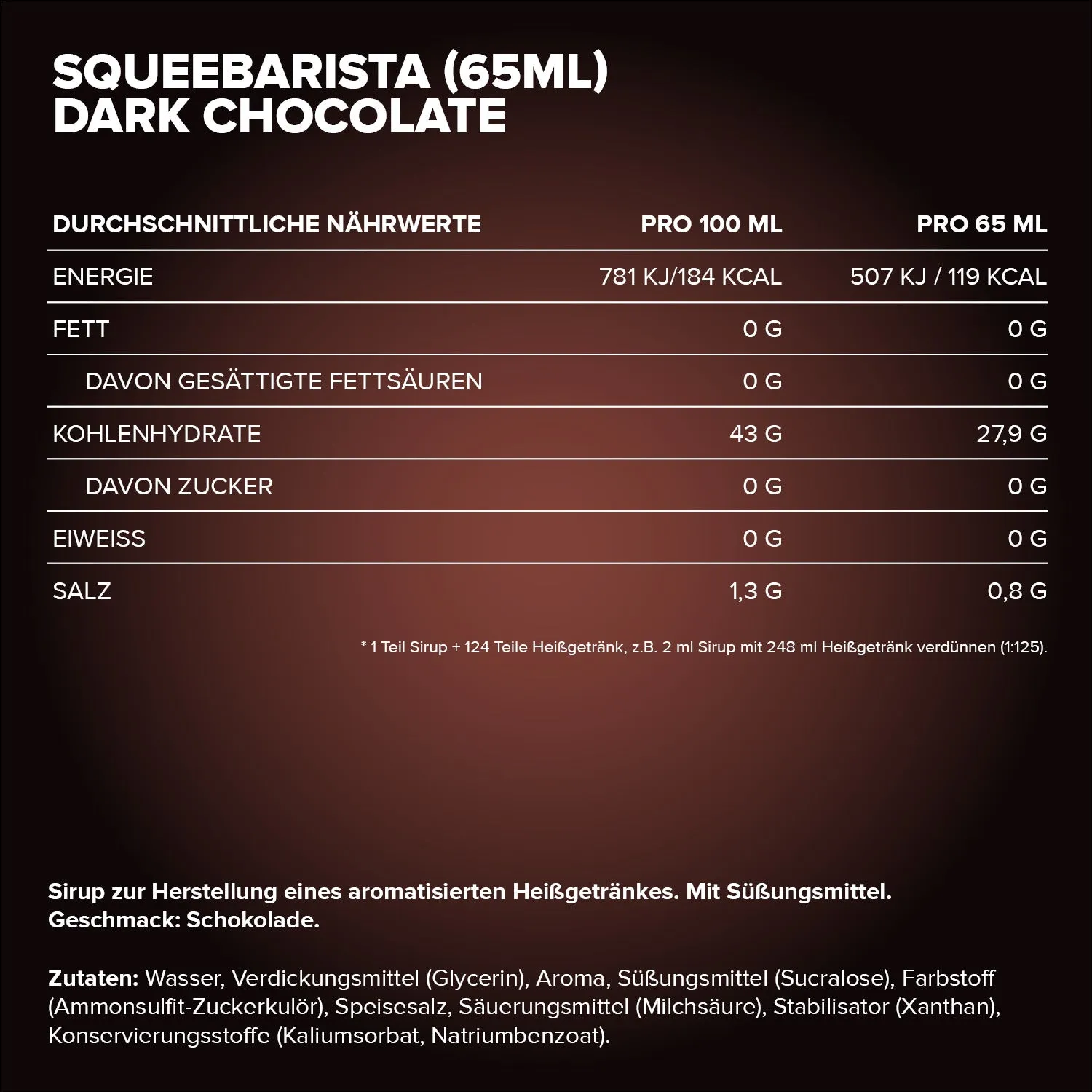 Iron Maxx SqueeBarista Sirup Dark Chocolate 65ml zuckerfrei