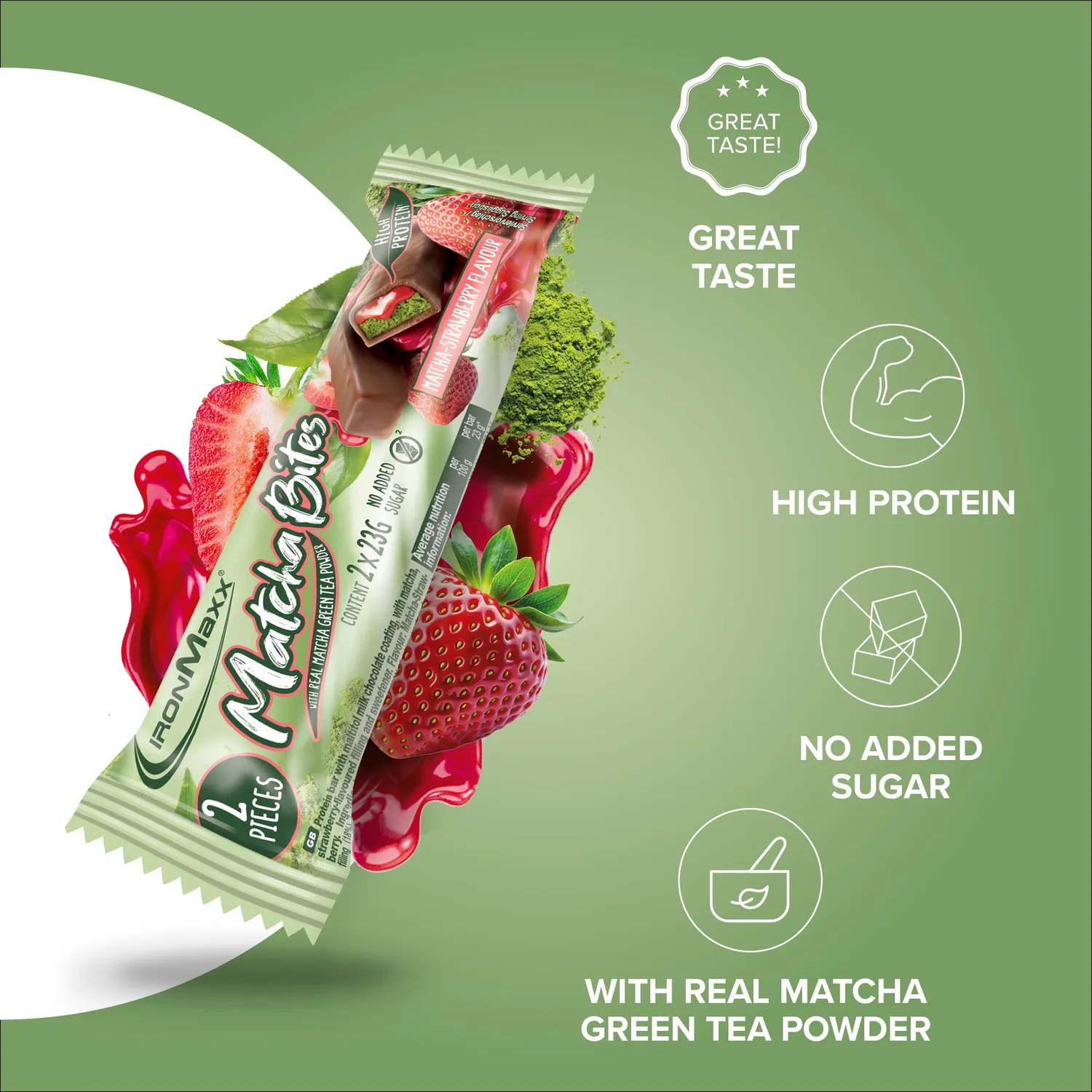Iron Maxx Matcha Bites Matcha-Strawberry Riegel 46g