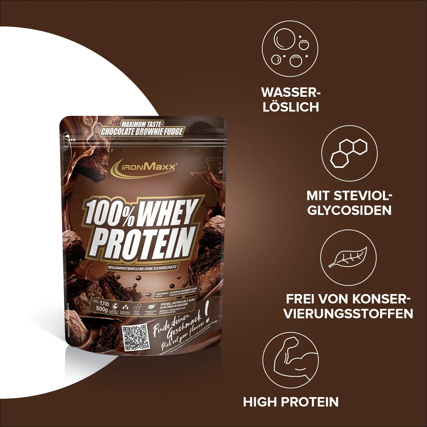 Iron Maxx 100% Whey Protein Pulver Chocolate Brownie 500g zuckerfrei