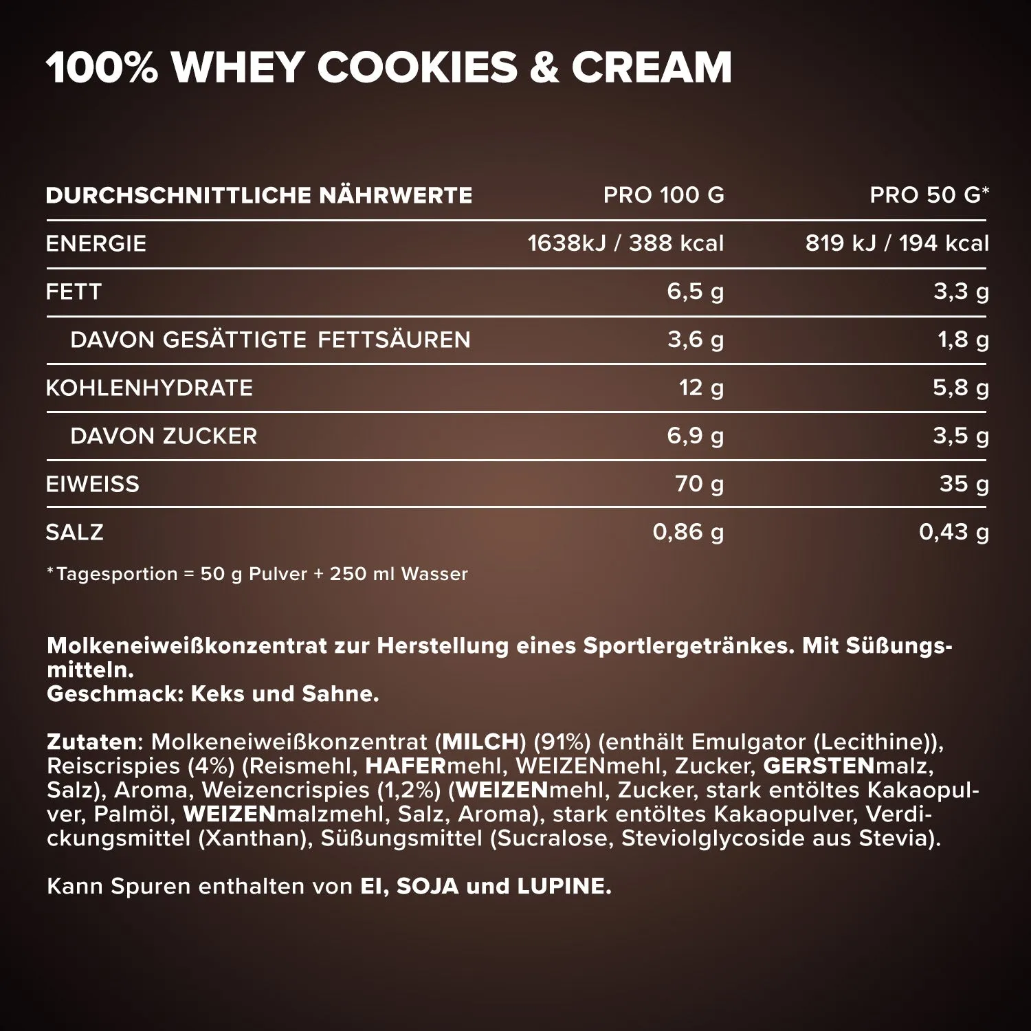 Iron Maxx 100% Whey Protein Proteinpulver 500 g Cookies & Cream zuckerfrei