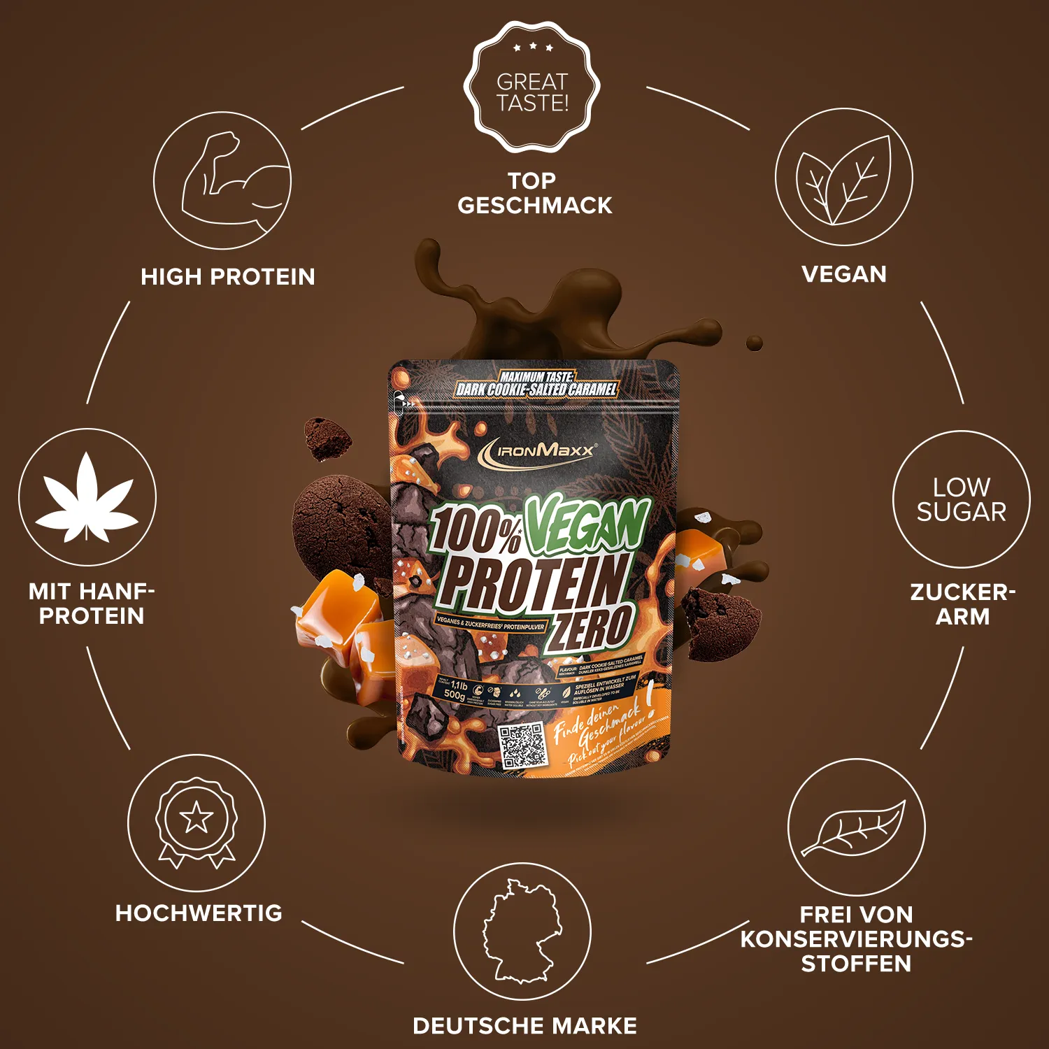 Iron Maxx 100% Vegan Protein Zero 500g Dark Cookie Salted Caramel vegan