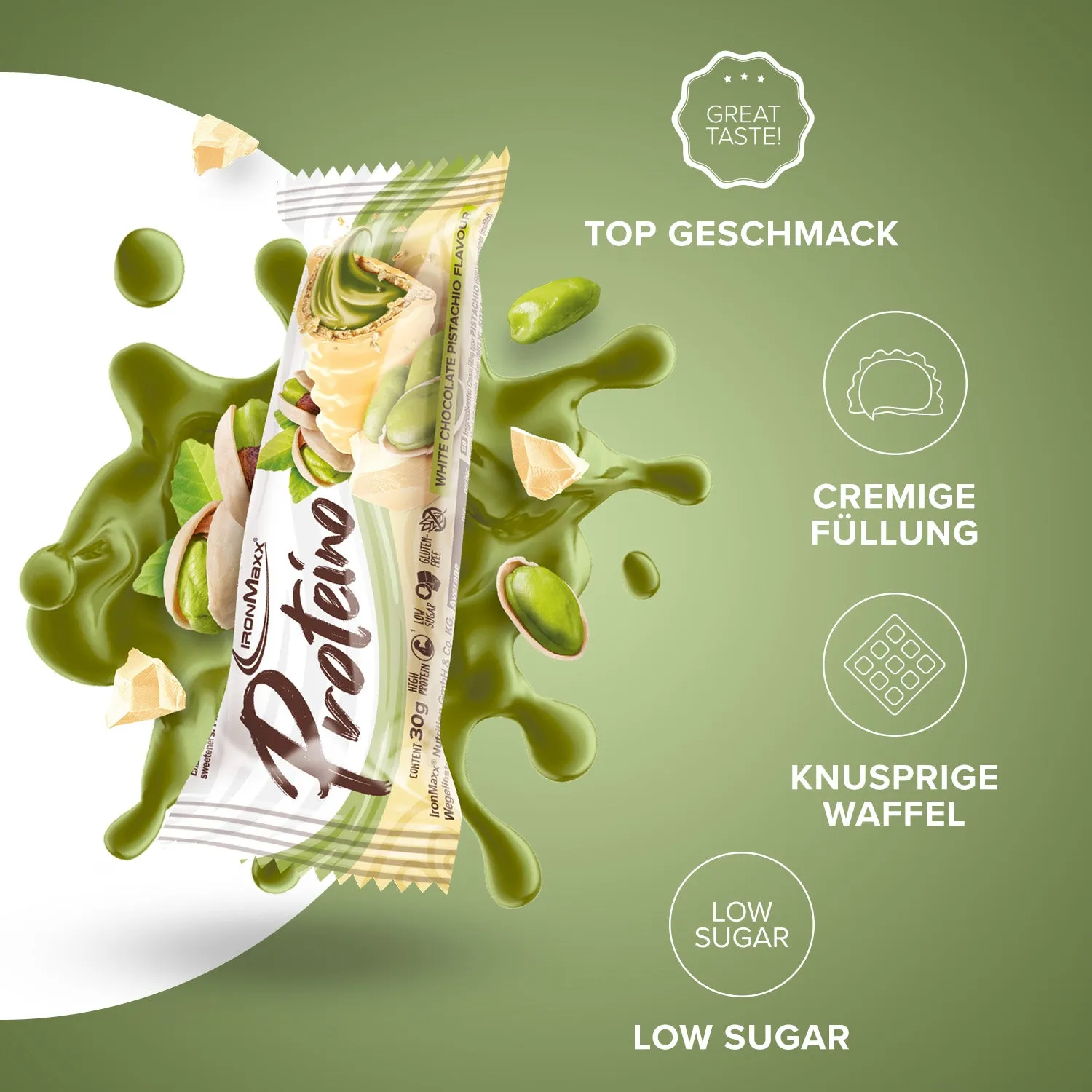 Iron Maxx Proteino (12x30g) - White Chocolate Pistachio Proteinriegel zuckerarm