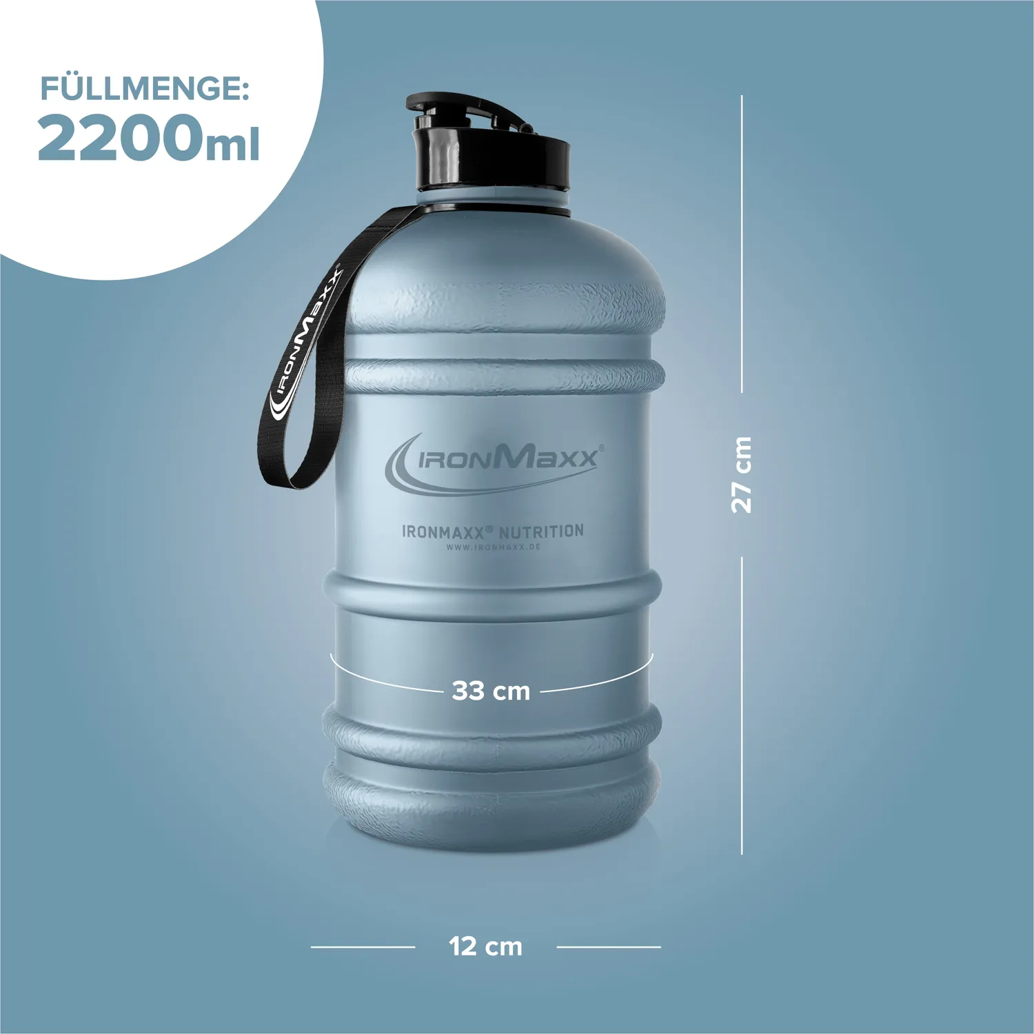 Iron Maxx Water Gallon Trinkflasche 2200ml Matt Kyanite Blue