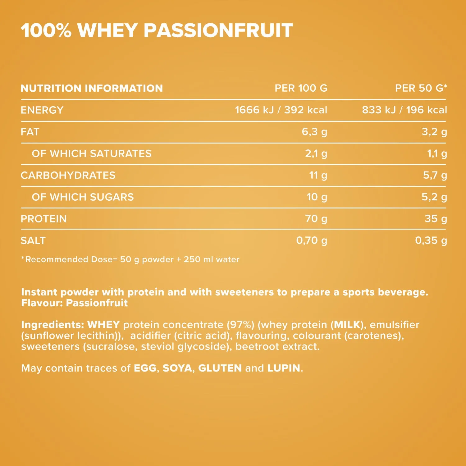 Iron Maxx 100% Whey Protein Pulver Orange Maracuja 500 g zuckerfrei