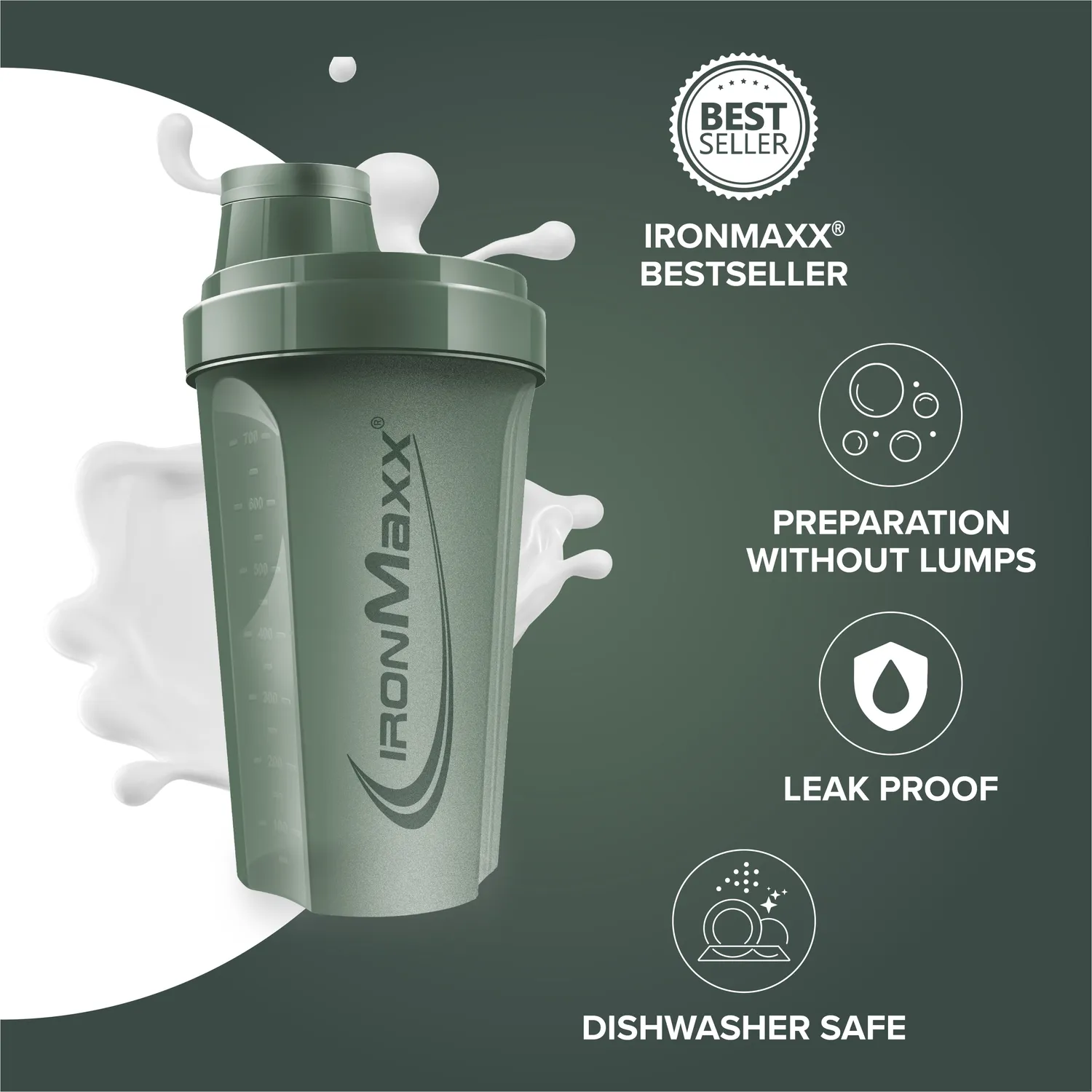 Iron Maxx Shaker 700 ml Mineral Green mit Sieb